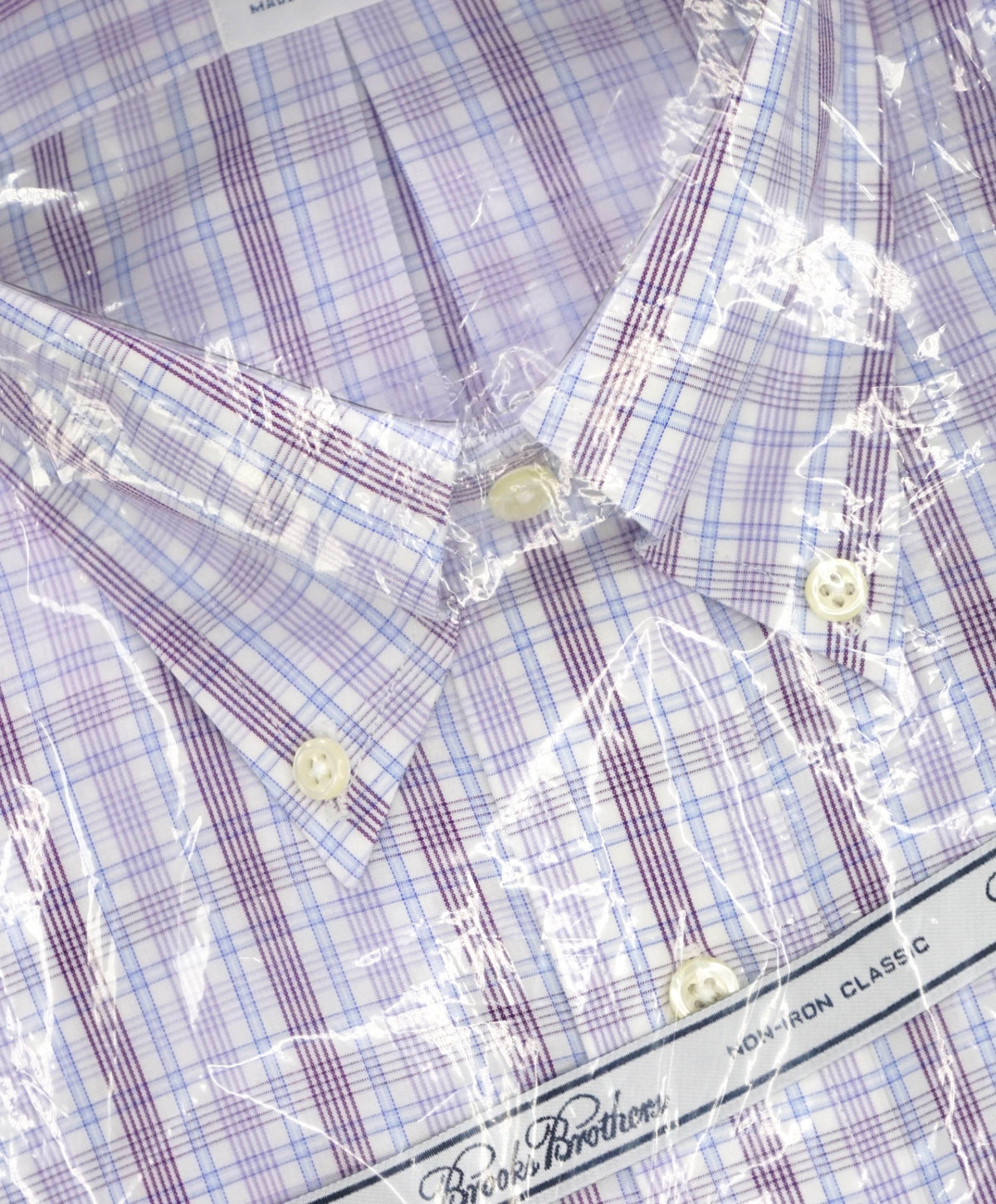 $128 BROOKS BROTHERS - Purple Plaid NON-IRON CLASSIC Shirt - 15.5 / 34