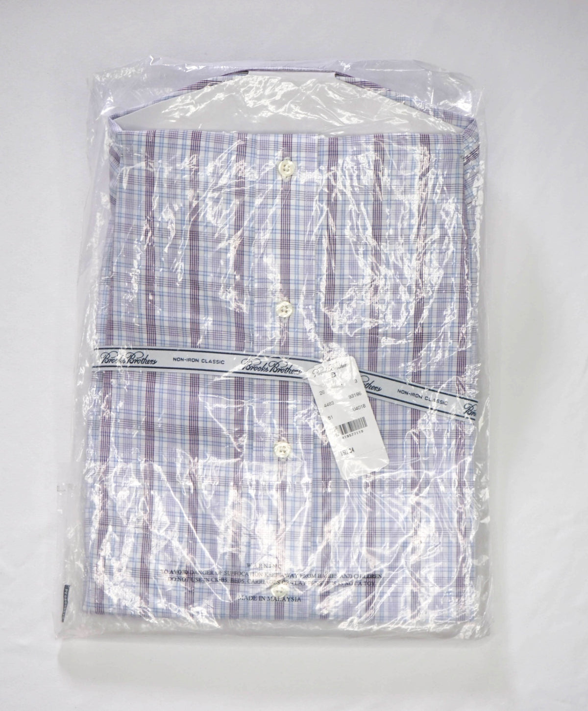 $128 BROOKS BROTHERS - Purple Plaid NON-IRON CLASSIC Shirt - 15.5 / 34