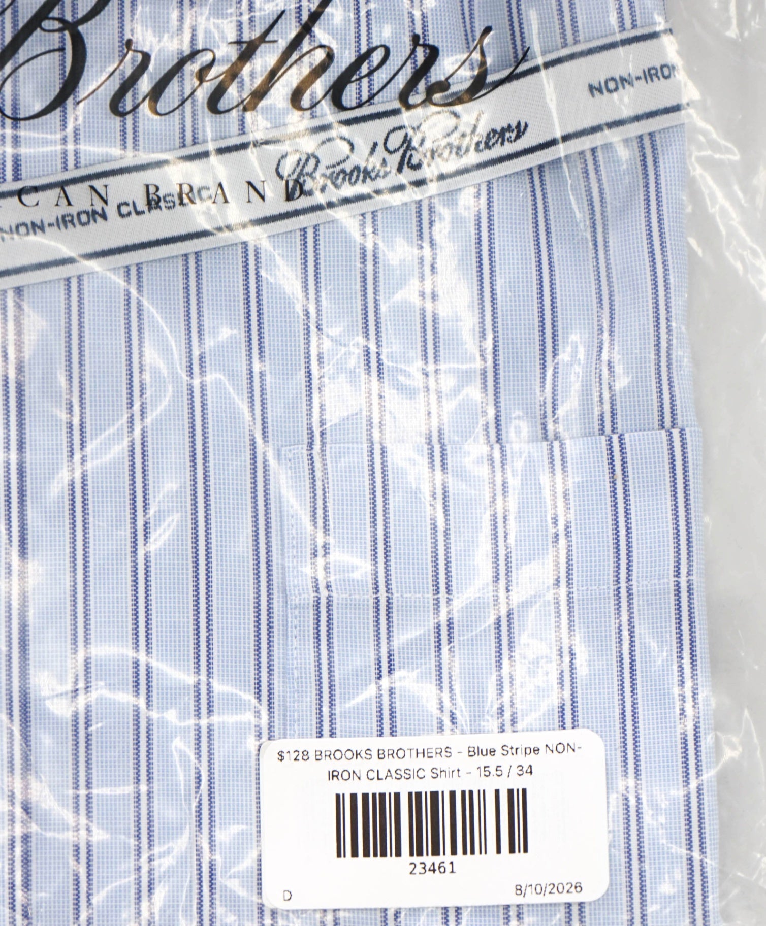 $128 BROOKS BROTHERS - Blue Stripe NON-IRON CLASSIC Shirt - 15.5 / 34