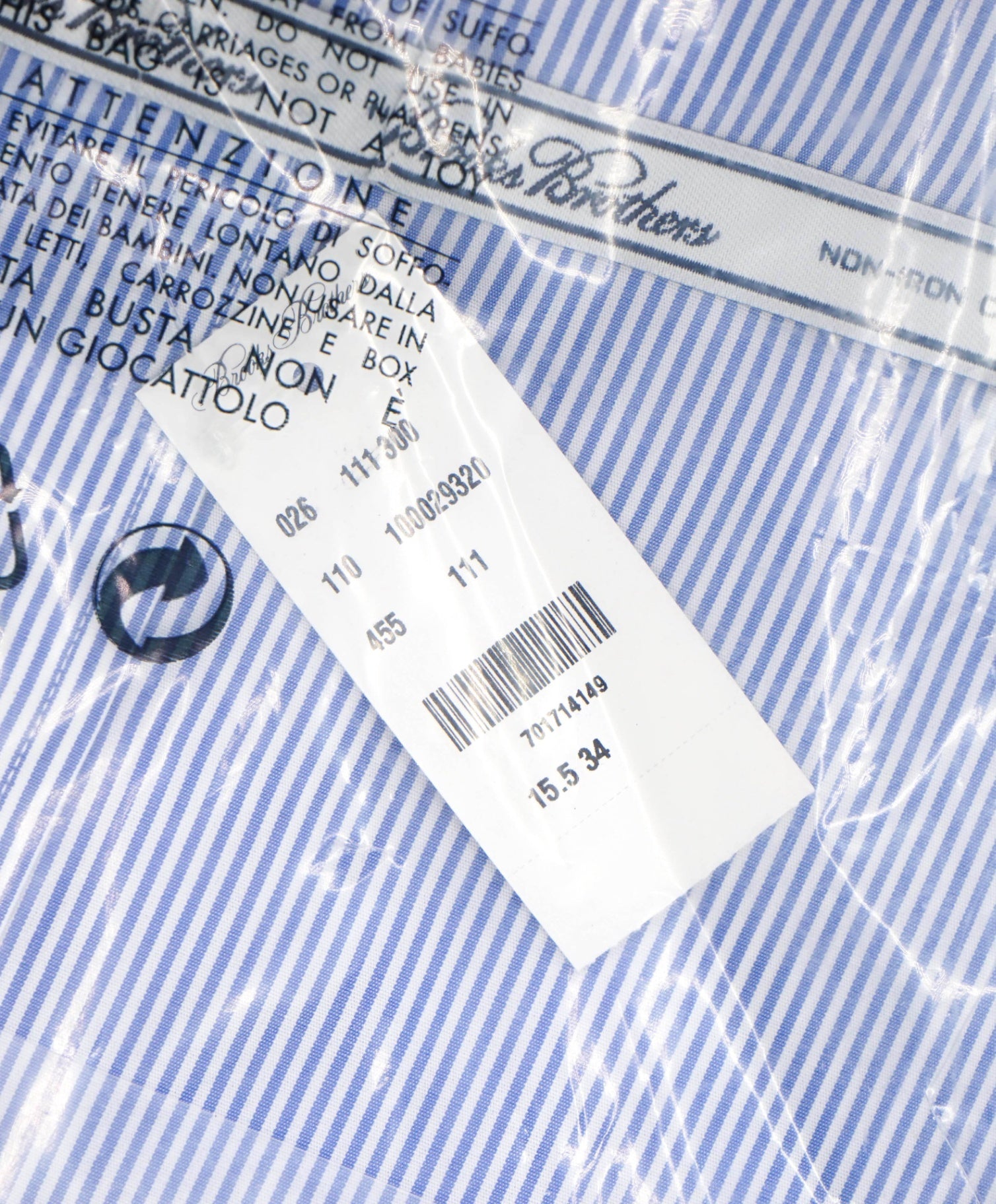 $128 BROOKS BROTHERS - Blue Stripe NON-IRON CLASSIC Shirt - 15.5 / 34