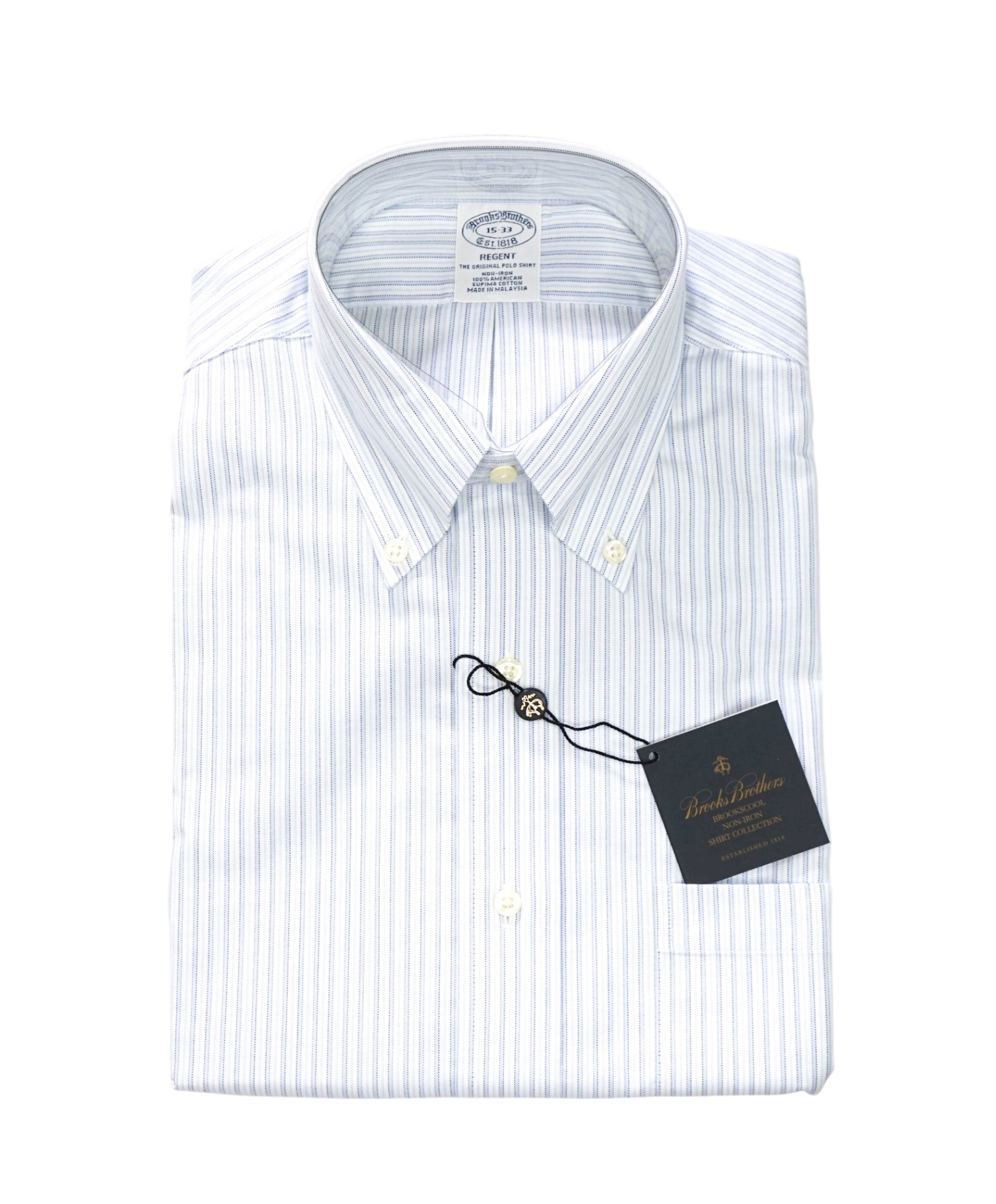 $128 BROOKS BROTHERS - Blue Stripe NON-IRON REGENT Shirt - 15 - 33
