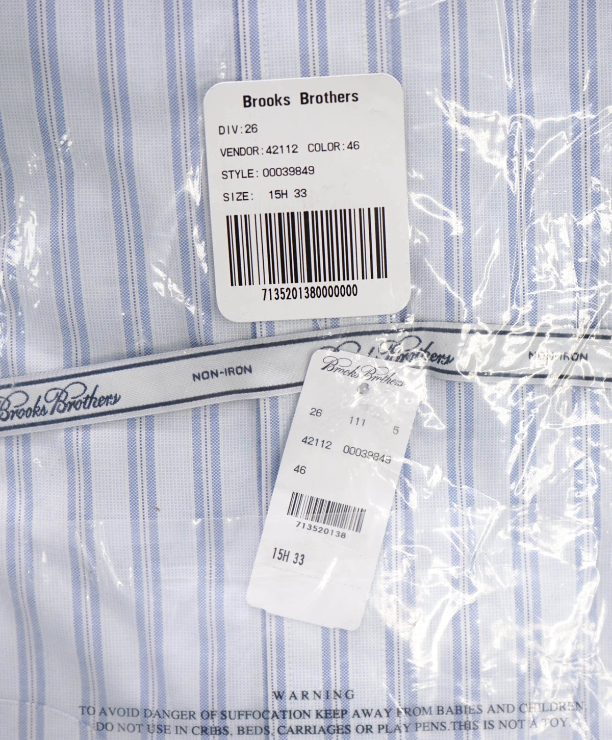 $128 BROOKS BROTHERS - Blue Stripe NON-IRON REGENT Shirt - 15.5 - 33