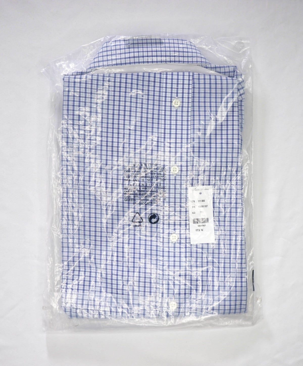 $128 BROOKS BROTHERS - Blue Micro Plaid NON-IRON CLASSIC Shirt - 17.5 - 36