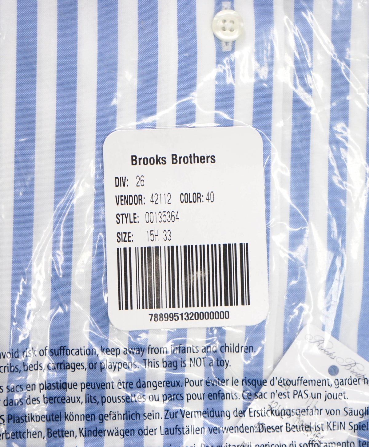 $128 BROOKS BROTHERS - Blue Stripe NON-IRON REGENT Shirt - 15.5 - 33
