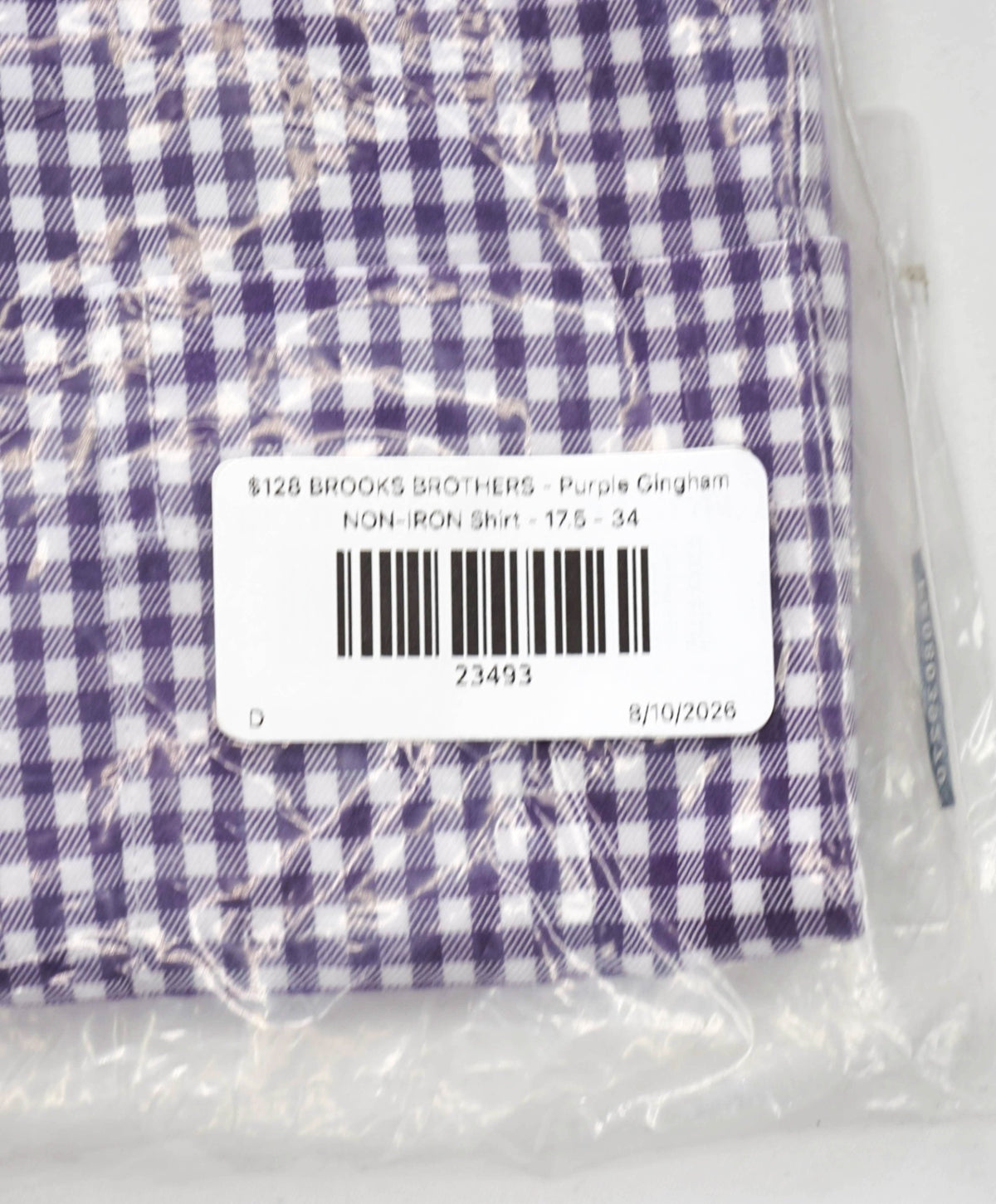 $128 BROOKS BROTHERS - Purple Gingham NON-IRON Shirt - 17.5 - 34
