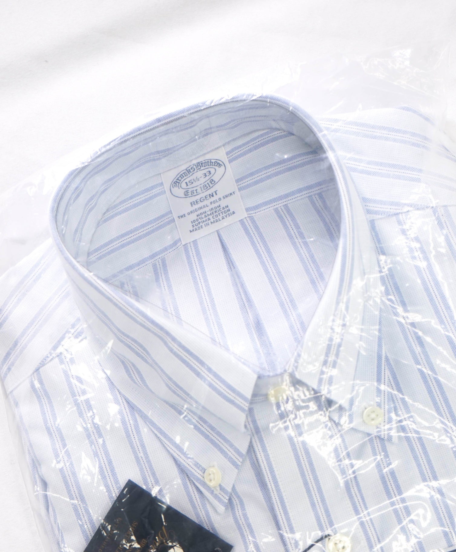 $128 BROOKS BROTHERS - Blue Stripe NON-IRON REGENT Shirt - 15.5 - 33