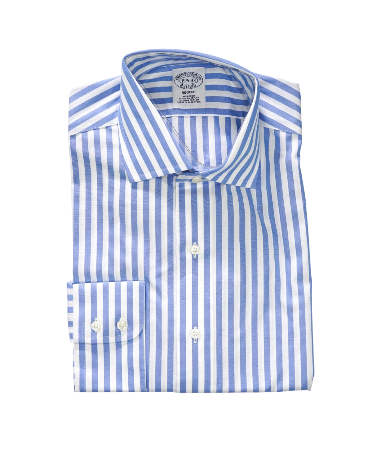 $128 BROOKS BROTHERS - Blue Stripe NON-IRON REGENT Shirt - 15.5 - 33