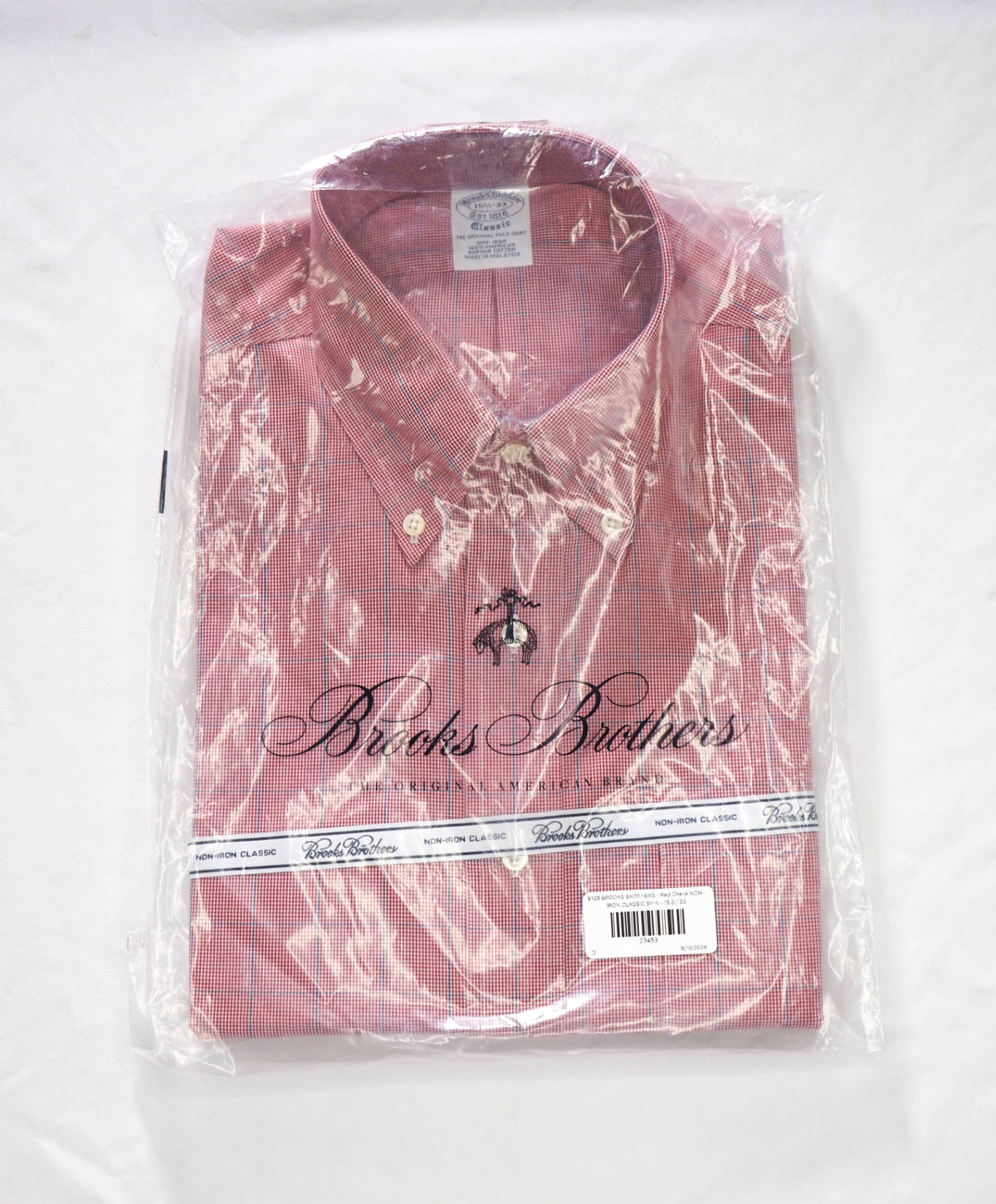 $128 BROOKS BROTHERS - Red Check NON-IRON CLASSIC Shirt - 15.5 / 33