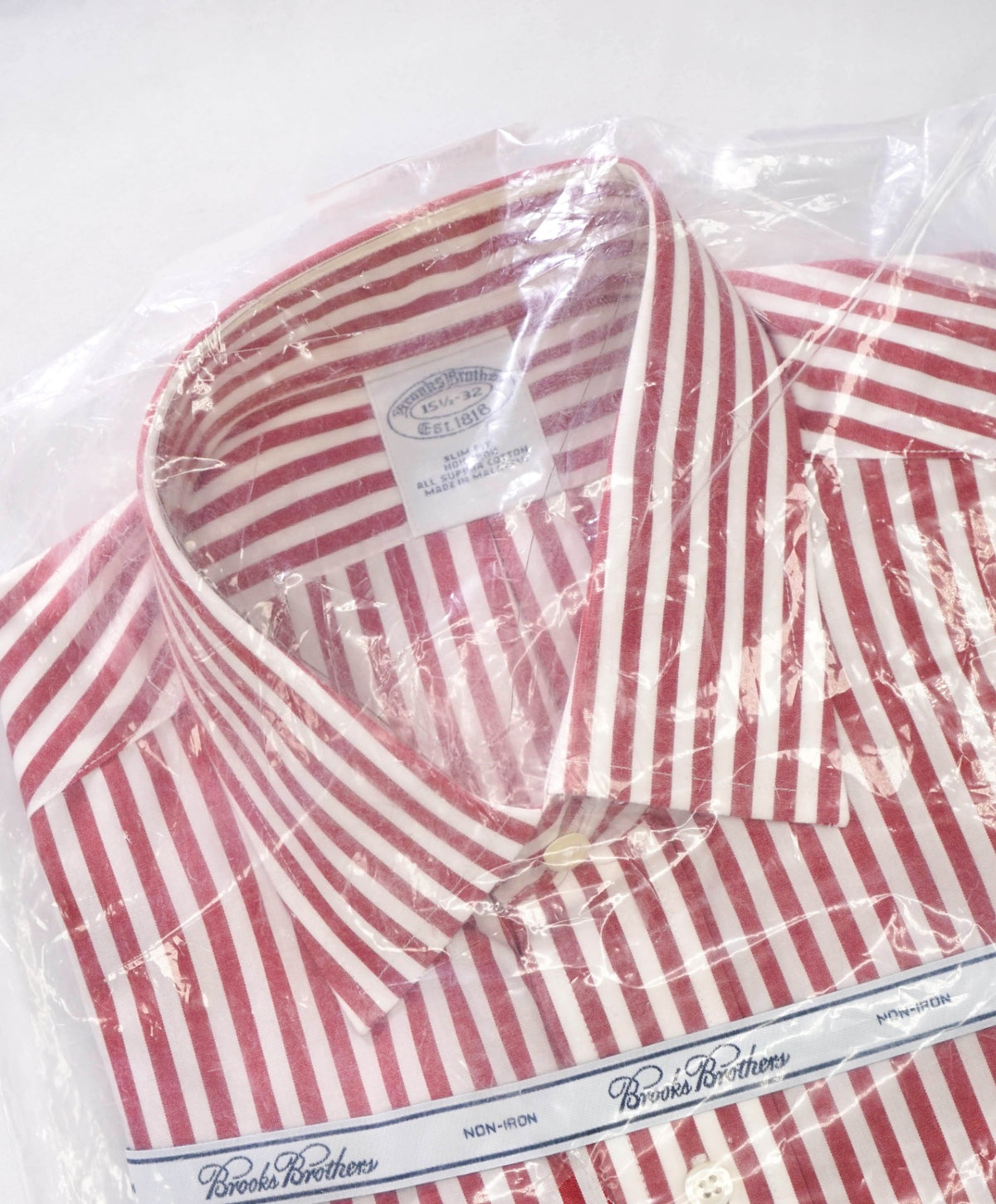 $128 BROOKS BROTHERS - Red Stripe NON-IRON SLIM FIT Shirt - 15.5 - 32
