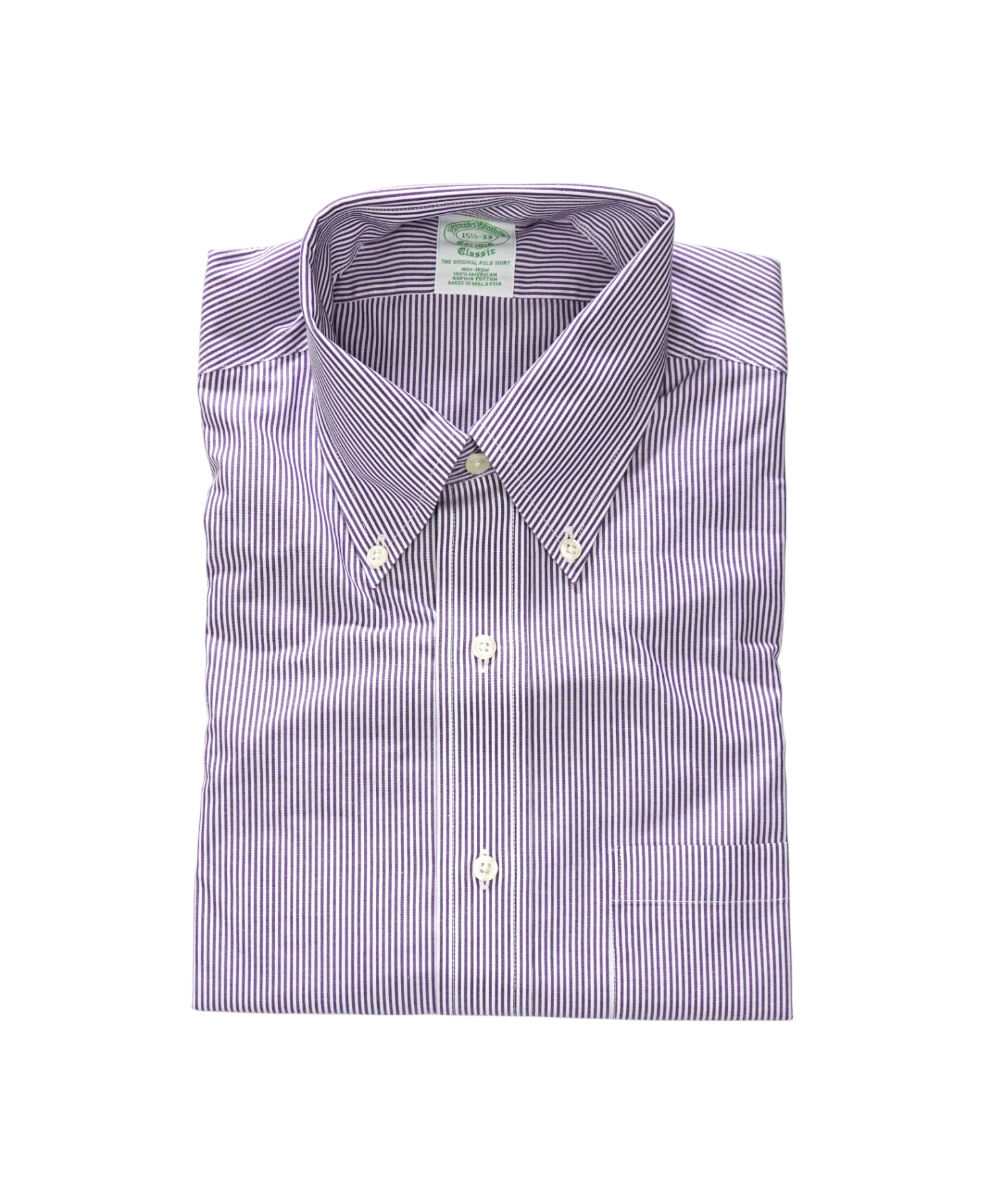 $128 BROOKS BROTHERS - Purple Stripe NON-IRON CLASSIC Shirt - 15.5 / 33