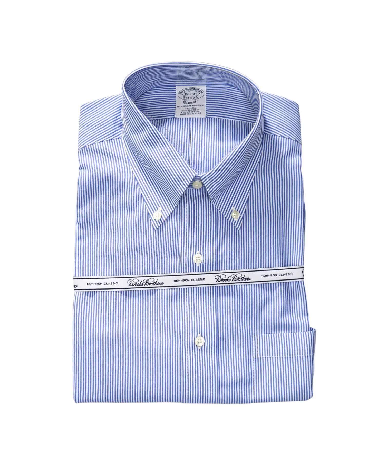 $128 BROOKS BROTHERS - Blue Stripe NON-IRON CLASSIC Shirt - 15.5 / 34