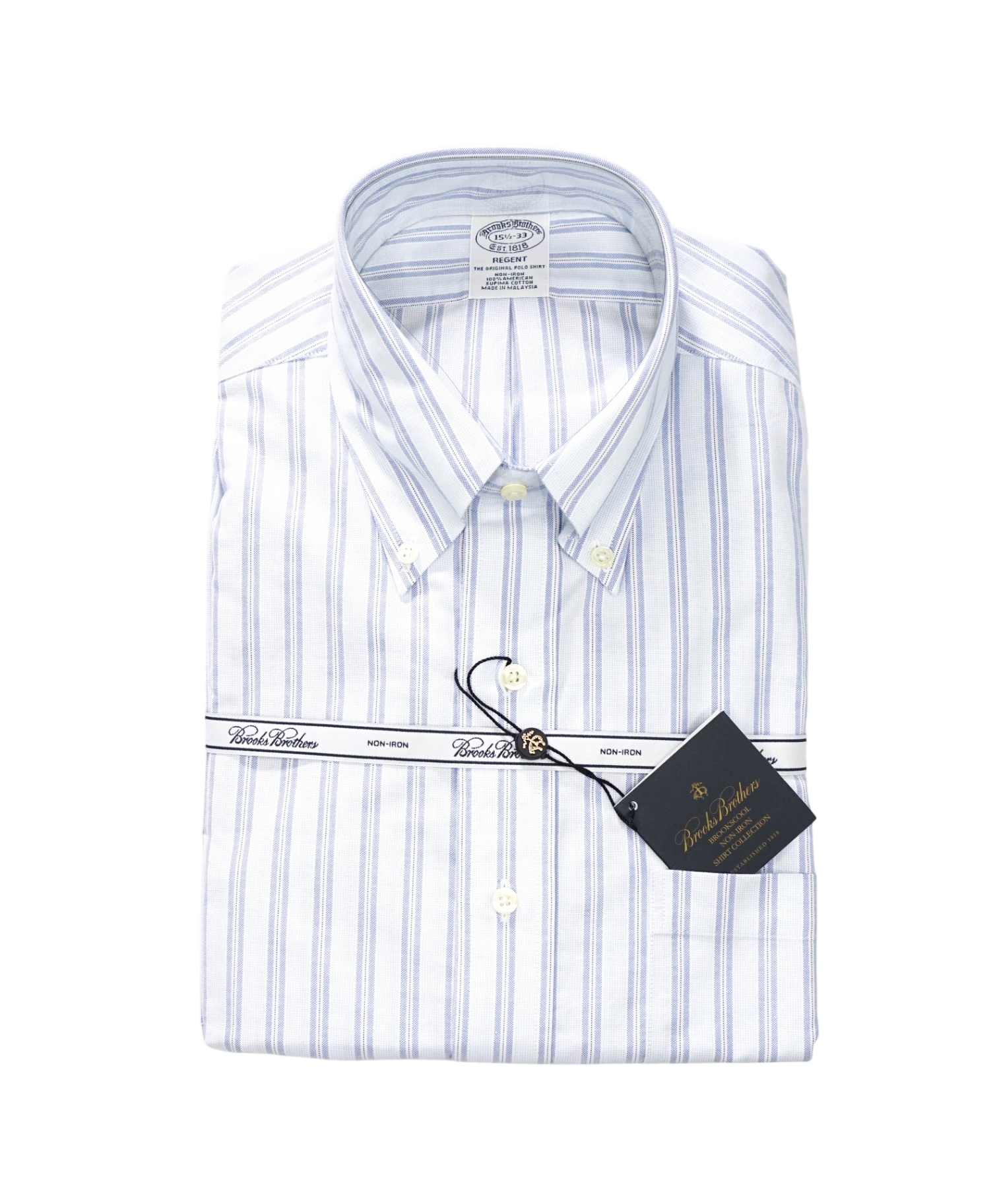 $128 BROOKS BROTHERS - Blue Stripe NON-IRON REGENT Shirt - 15.5 - 33