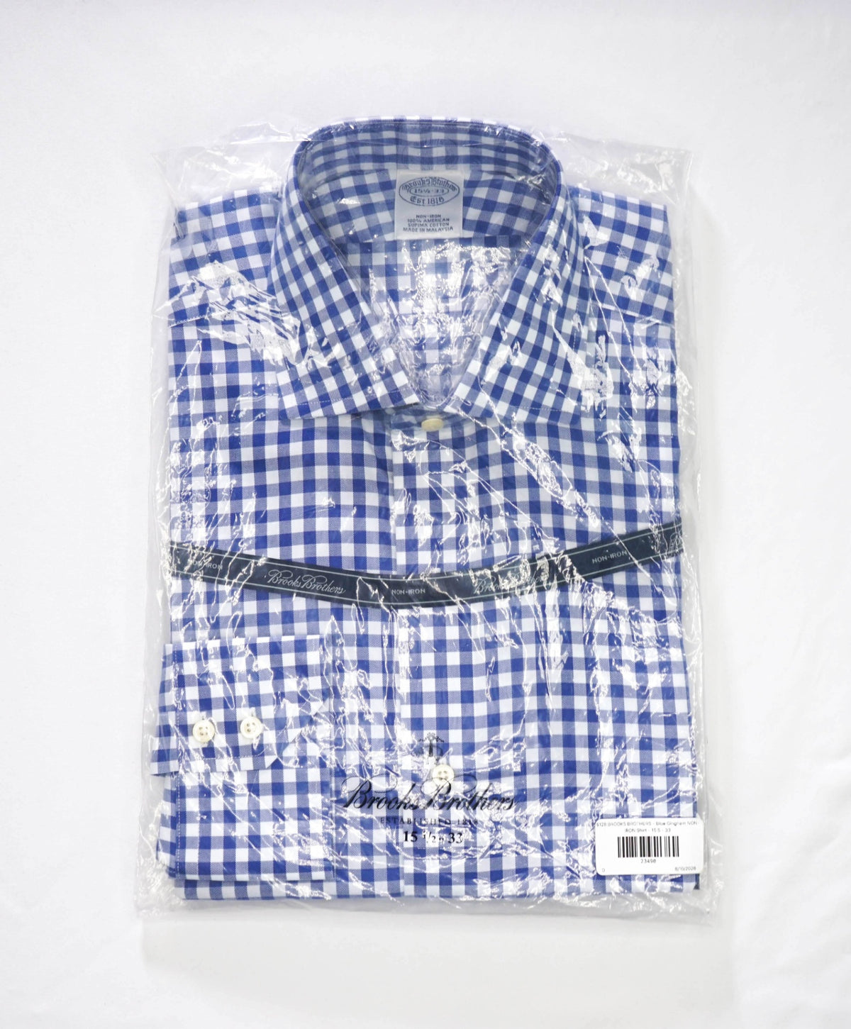 $128 BROOKS BROTHERS - Blue Gingham NON-IRON Shirt - 15.5 - 33