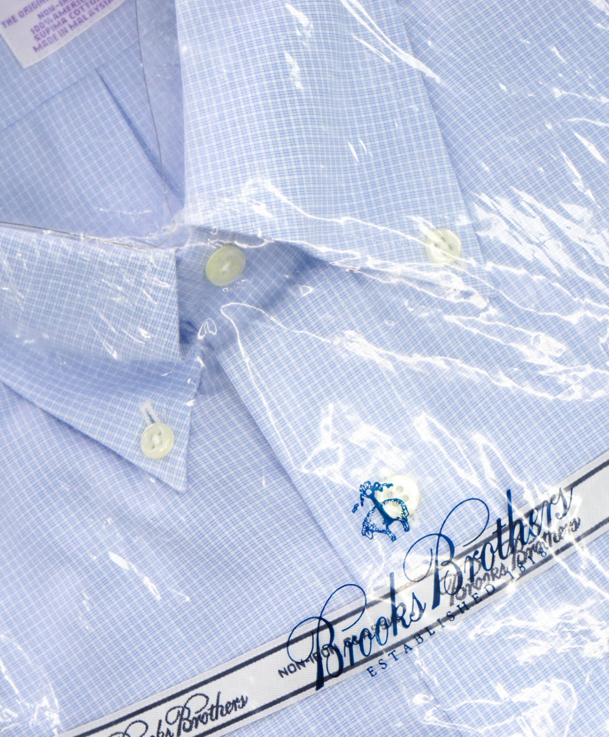 $128 BROOKS BROTHERS - Light Blue Gingham NON-IRON CLASSIC Shirt - 15.5 / 34