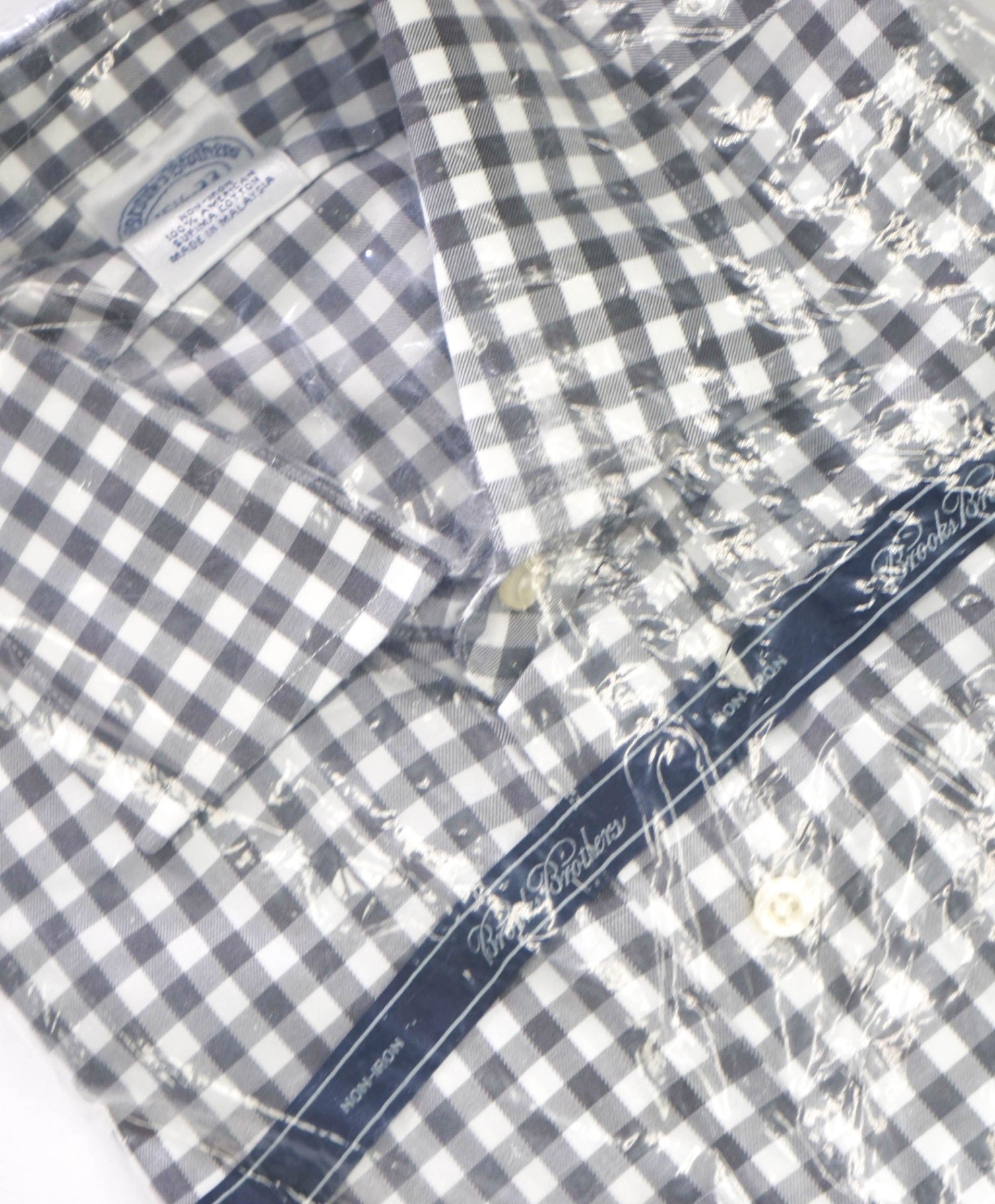 $128 BROOKS BROTHERS - Gray Gingham NON-IRON Shirt - 15.5 - 33