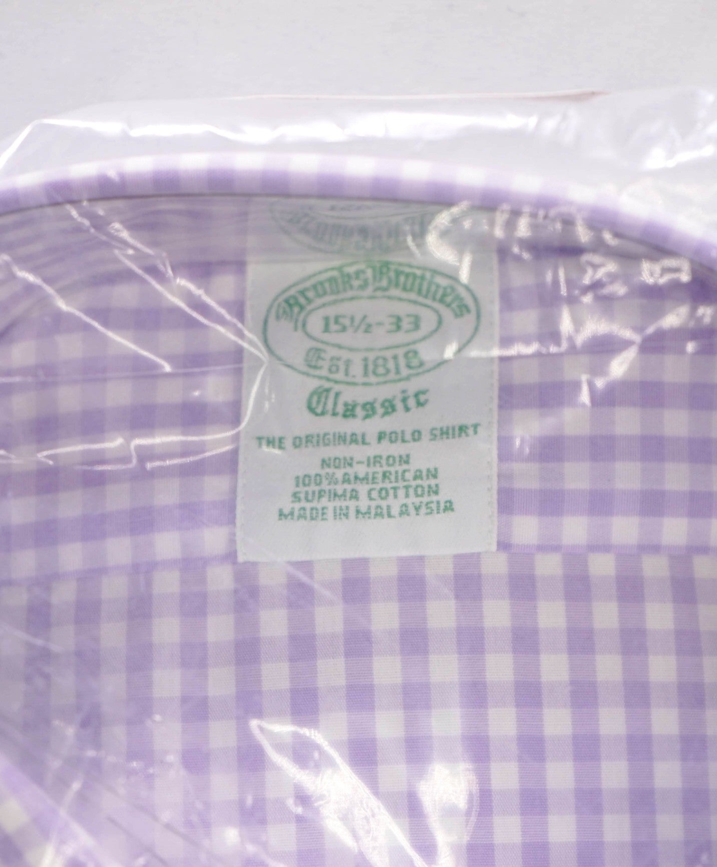 $128 BROOKS BROTHERS - Purple Gingham NON-IRON CLASSIC Shirt - 15.5 / 33