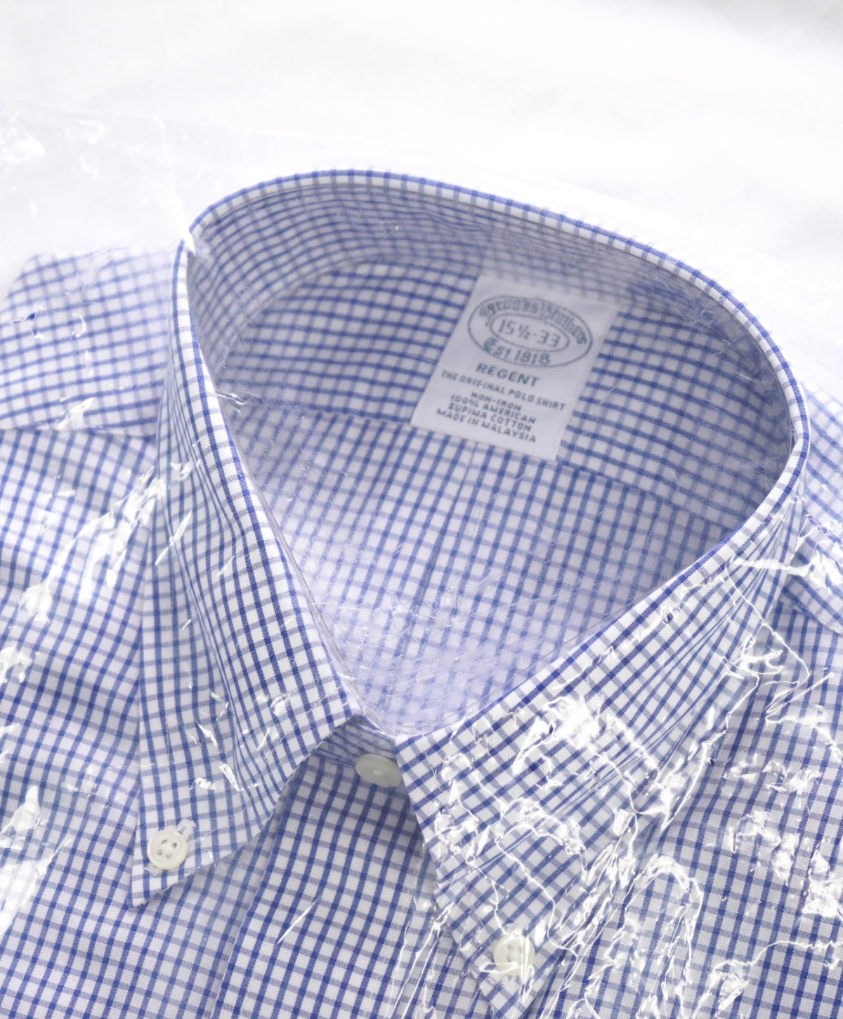 $128 BROOKS BROTHERS - Blue Gingham NON-IRON REGENT Shirt - 15.5 / 33