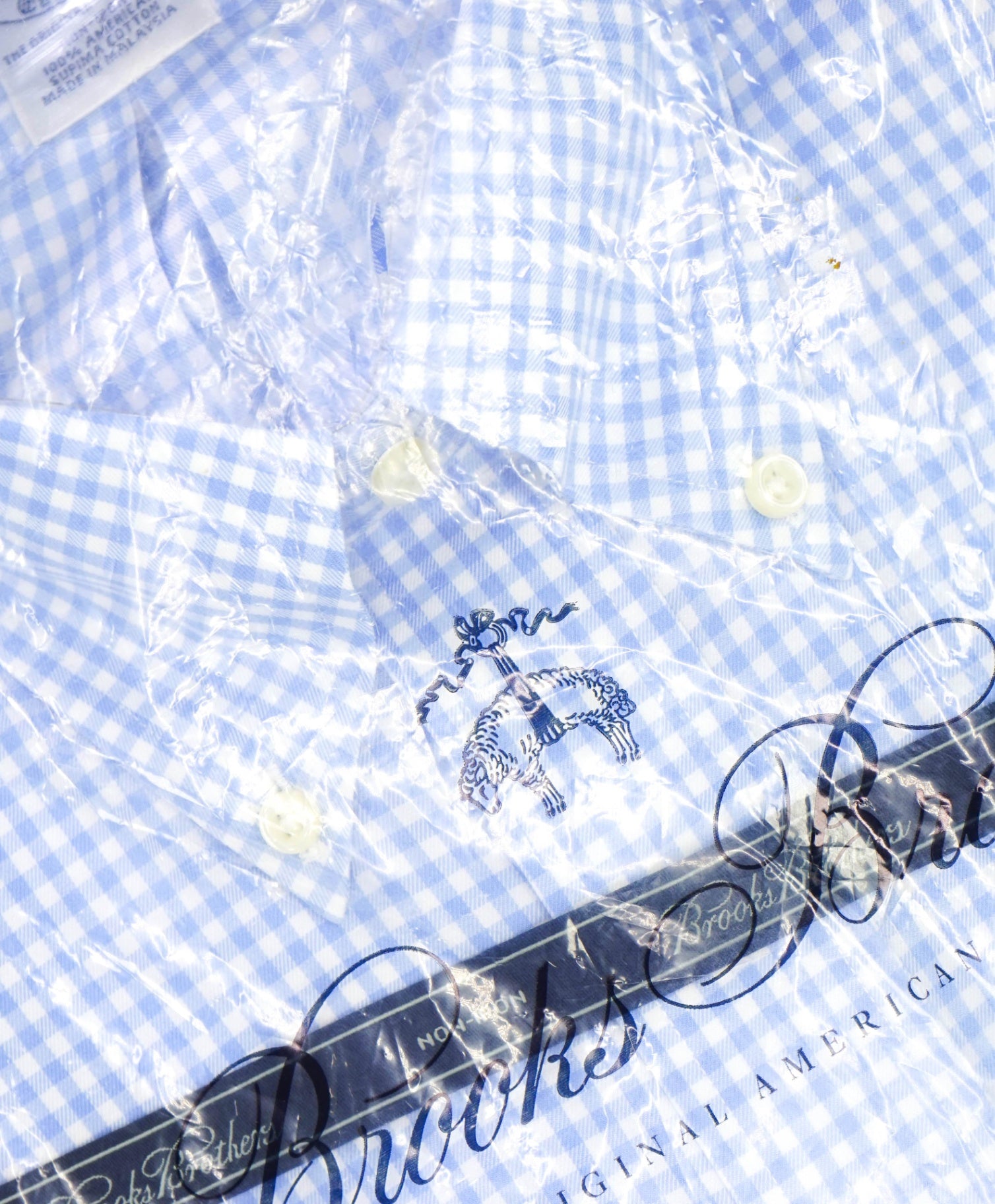 $128 BROOKS BROTHERS - Blue Gingham NON-IRON Shirt - 15.5 - 34