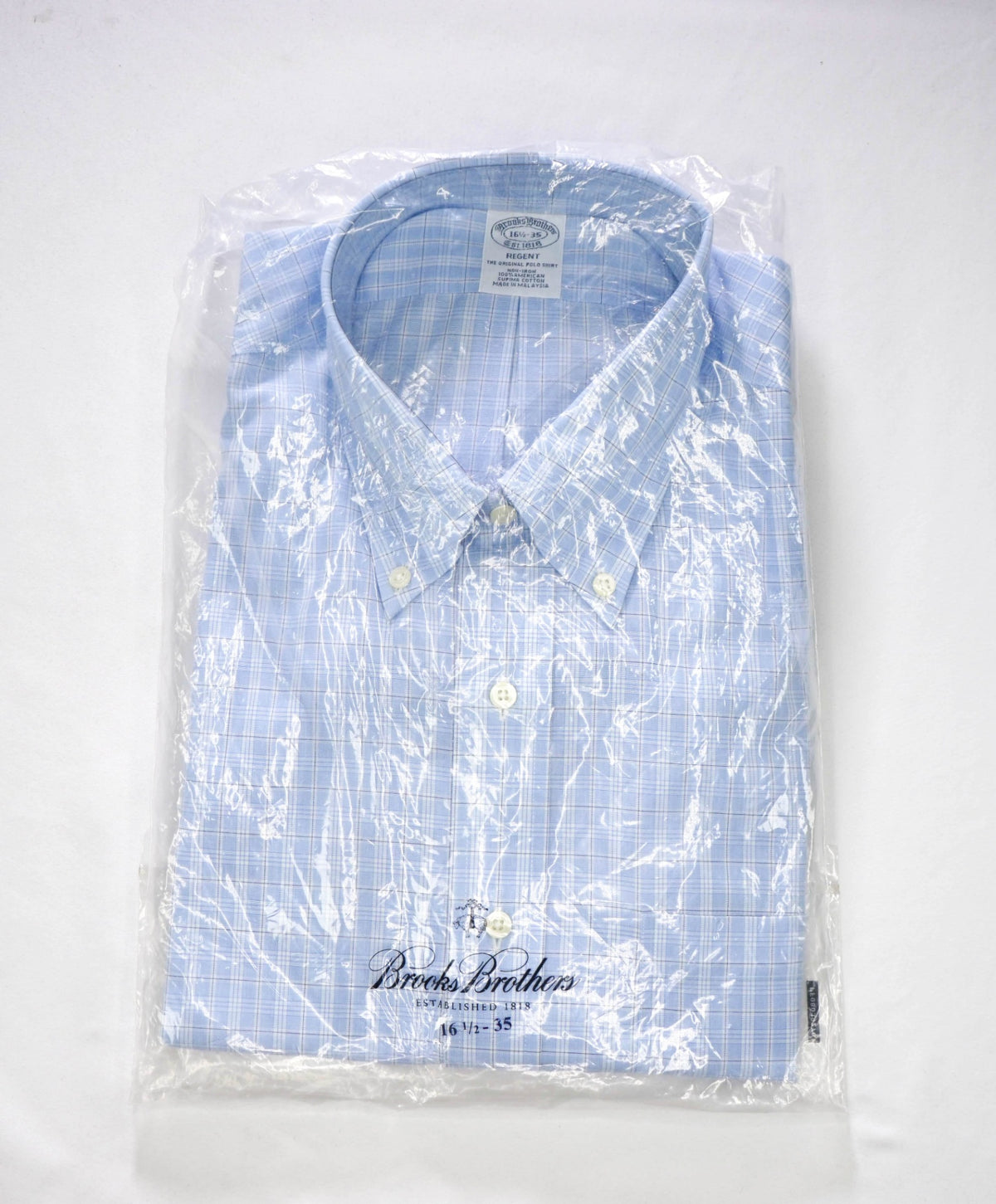 $128 BROOKS BROTHERS - Blue Plaid NON-IRON REGENT Shirt - 16.5 - 35
