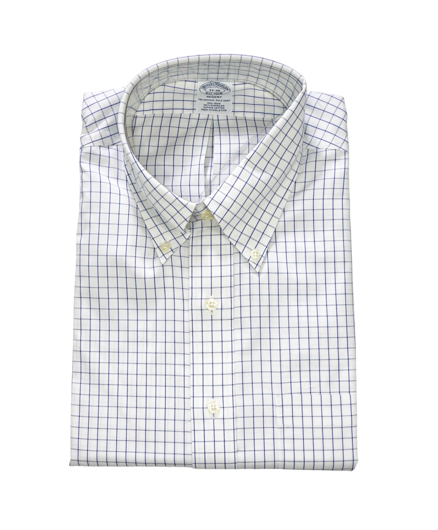 $128 BROOKS BROTHERS - Blue Check NON-IRON REGENT Shirt - 17 - 34
