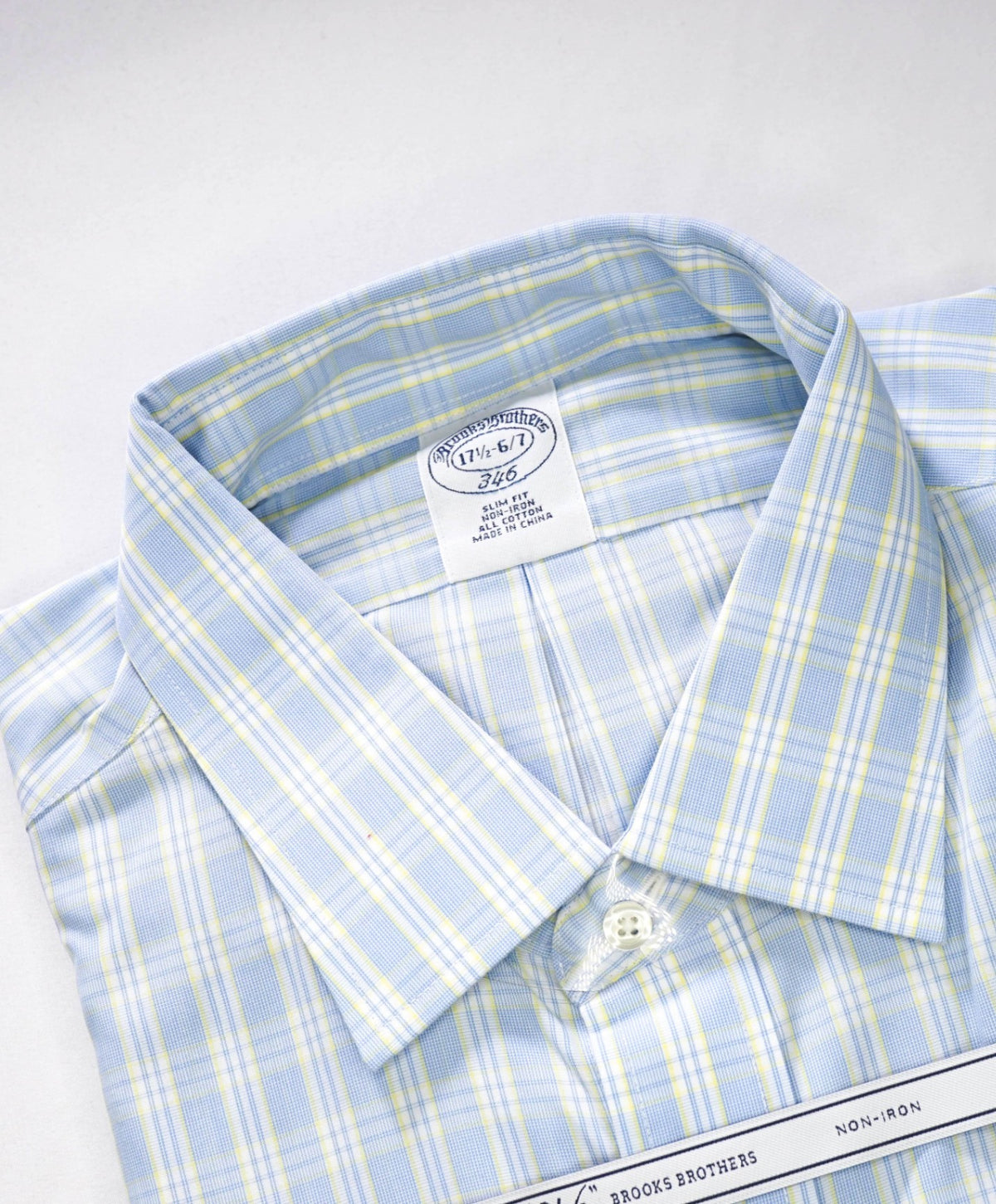 $128 BROOKS BROTHERS - Blue/Yellow Plaid NON-IRON "346" Slim Fit Shirt - 17.5 - 36/37