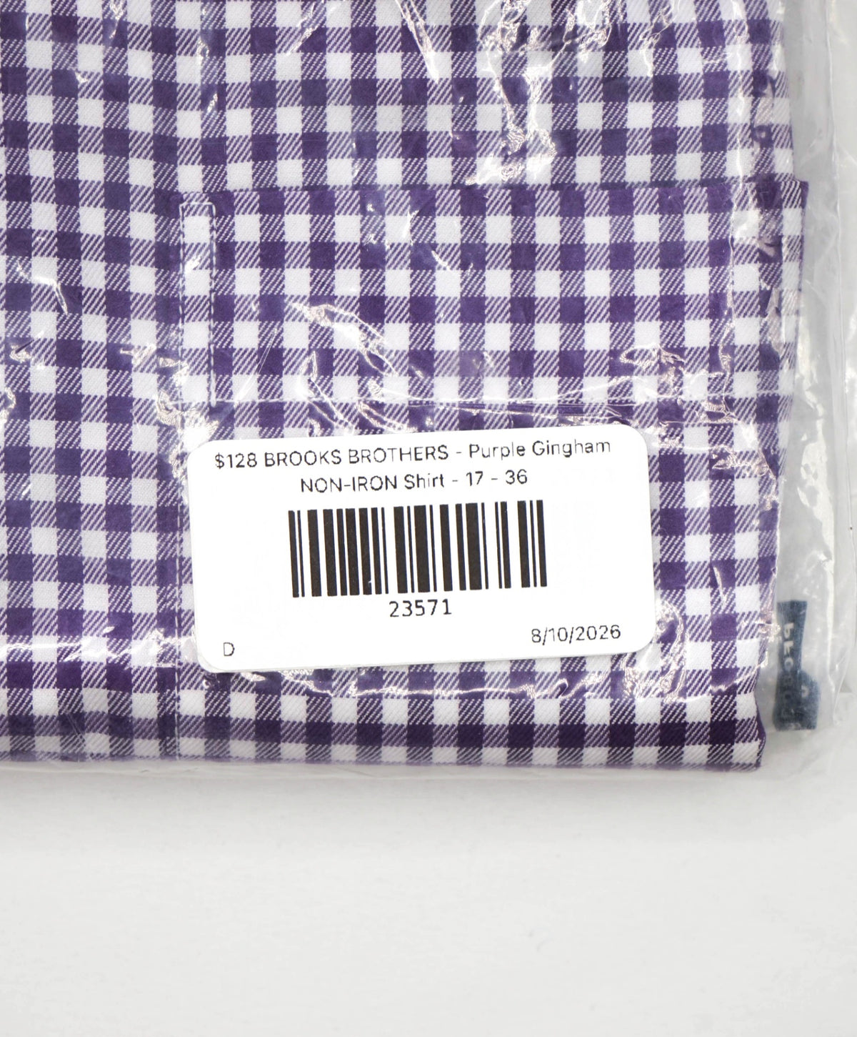 $128 BROOKS BROTHERS - Purple Gingham NON-IRON Shirt - 17 - 36