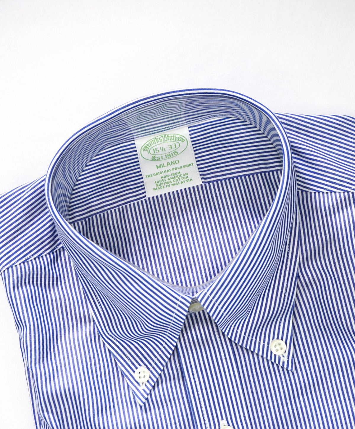 $128 BROOKS BROTHERS - Blue Stripe NON-IRON MILANO Shirt - 15.5 - 33