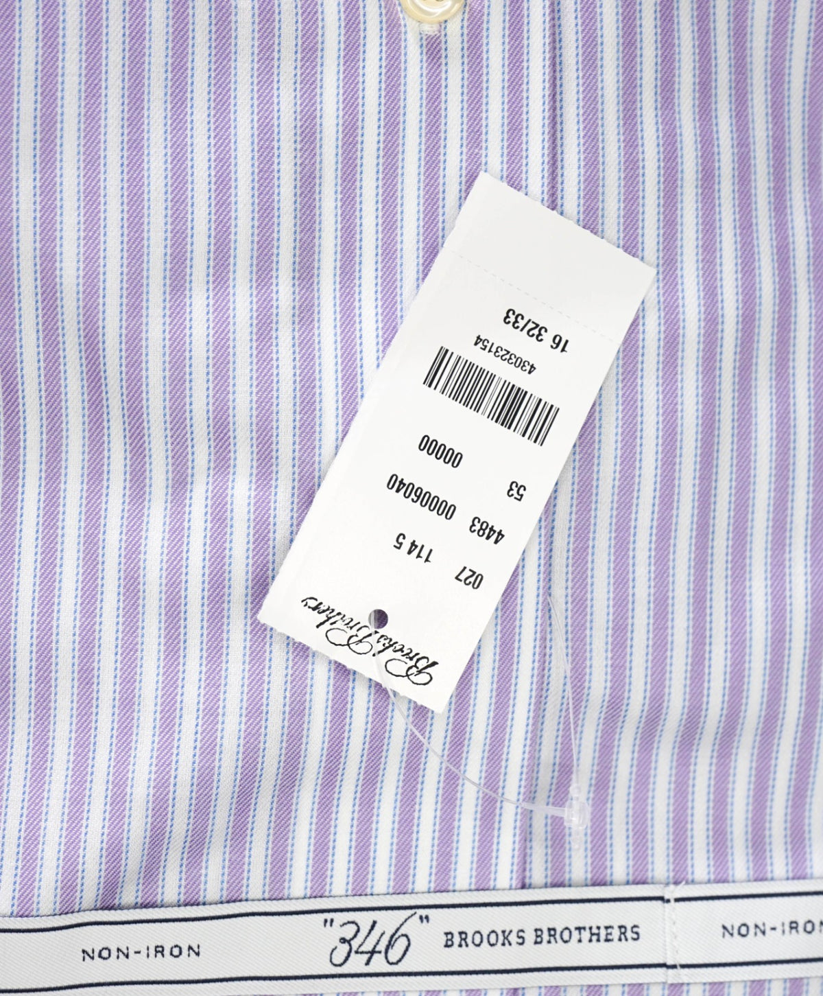 $128 BROOKS BROTHERS - Purple/Blue Stripe NON-IRON "346" Slim Fit Shirt - 16 - 32/33