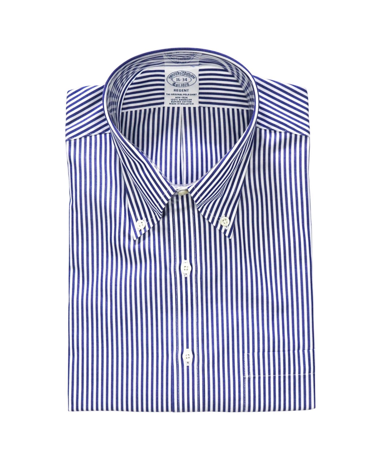 $128 BROOKS BROTHERS - Blue Stripe NON-IRON REGENT Shirt - 16 - 34