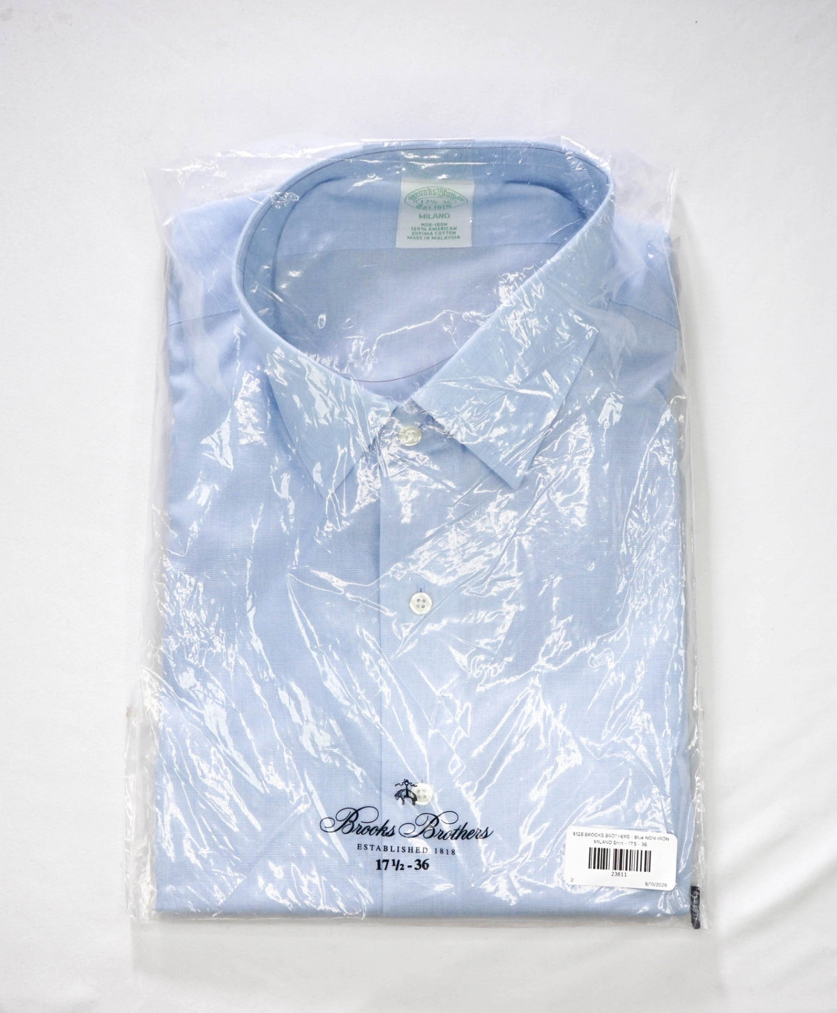 $128 BROOKS BROTHERS - Blue NON-IRON MILANO Shirt - 17.5 - 36