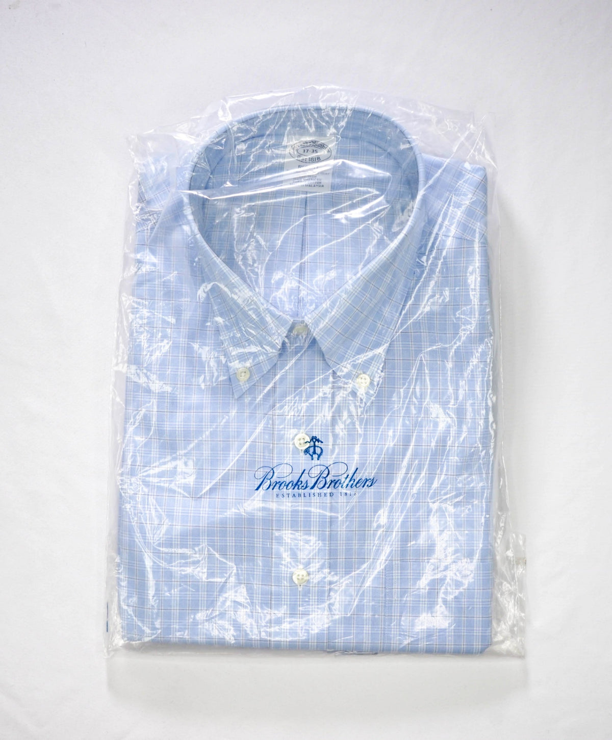 $128 BROOKS BROTHERS - Blue Plaid NON-IRON REGENT Shirt - 17 - 35