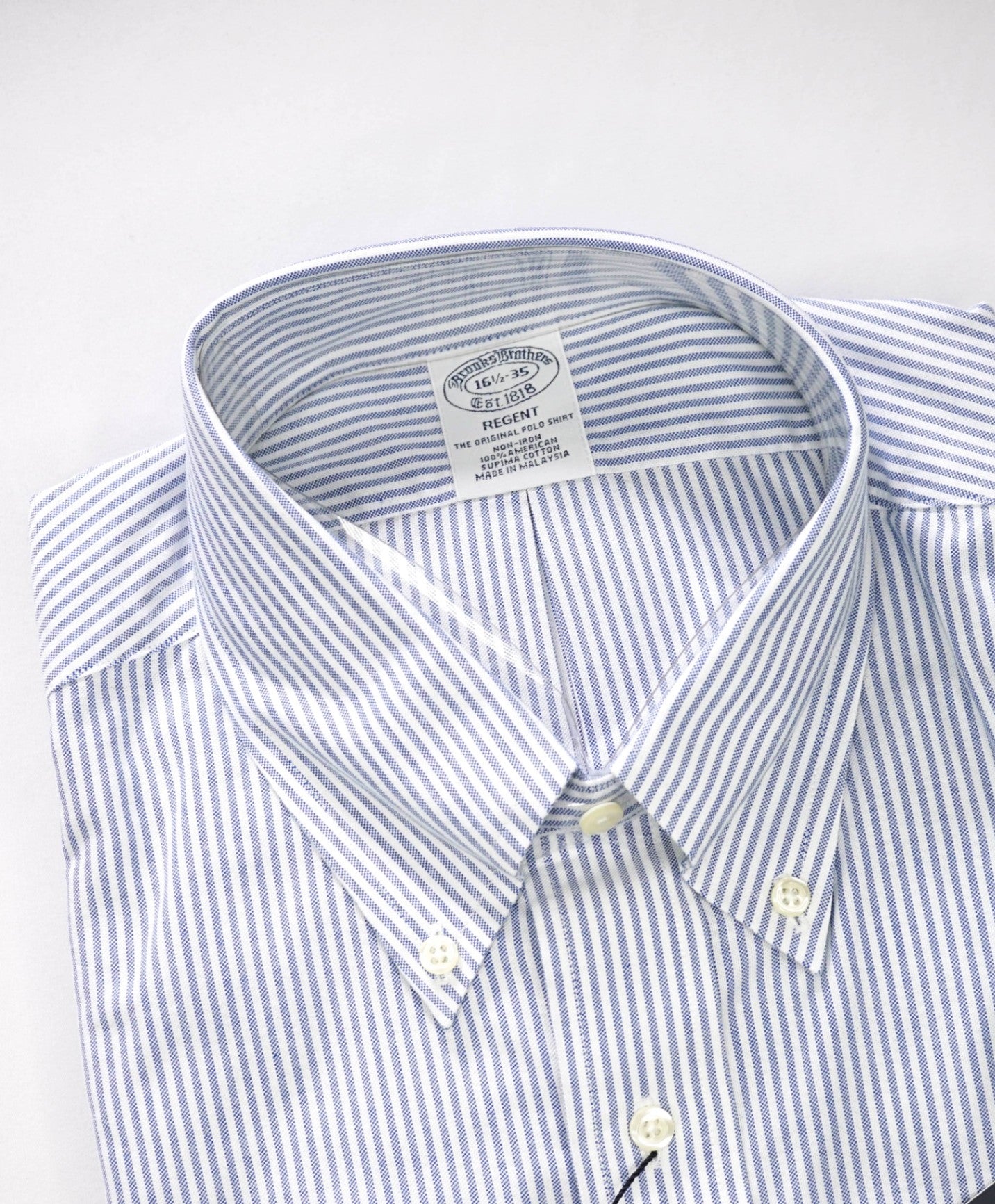 $128 BROOKS BROTHERS - Blue Stripe NON-IRON REGENT Shirt - 16.5 - 35