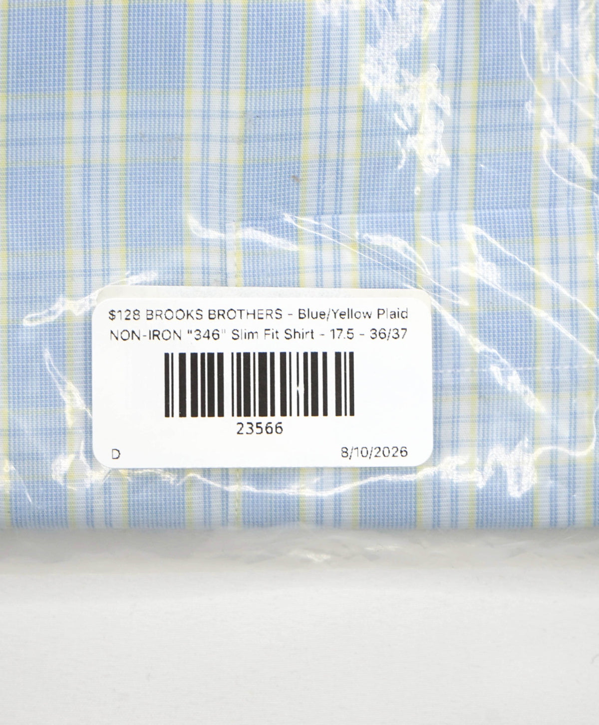 $128 BROOKS BROTHERS - Blue/Yellow Plaid NON-IRON "346" Slim Fit Shirt - 17.5 - 36/37