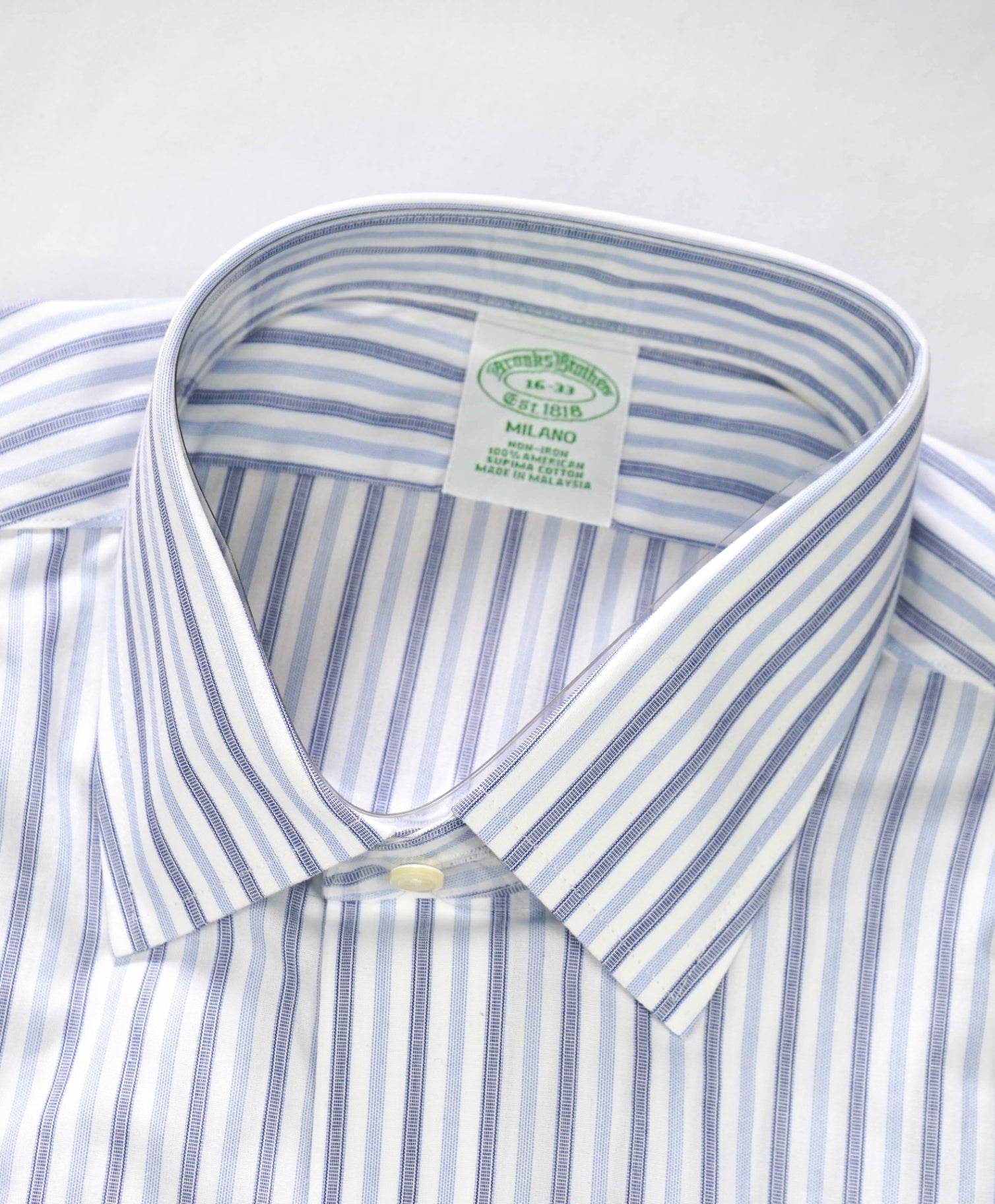 $128 BROOKS BROTHERS - Blue Stripe NON-IRON MILANO Shirt - 16 - 33