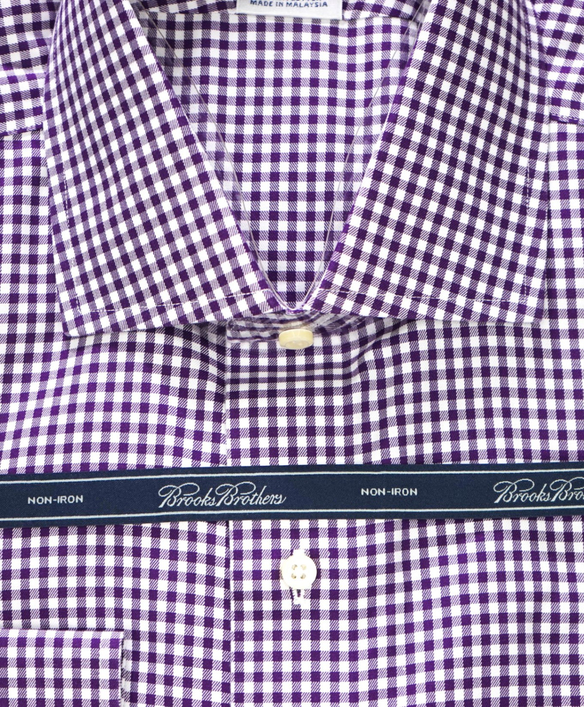 $128 BROOKS BROTHERS - Purple Gingham NON-IRON Shirt - 16.5 - 36