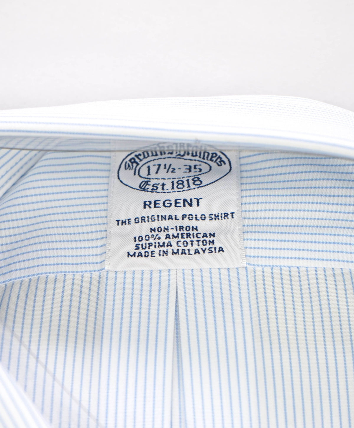 $128 BROOKS BROTHERS - Blue Stripe NON-IRON REGENT Shirt - 17.5 - 35
