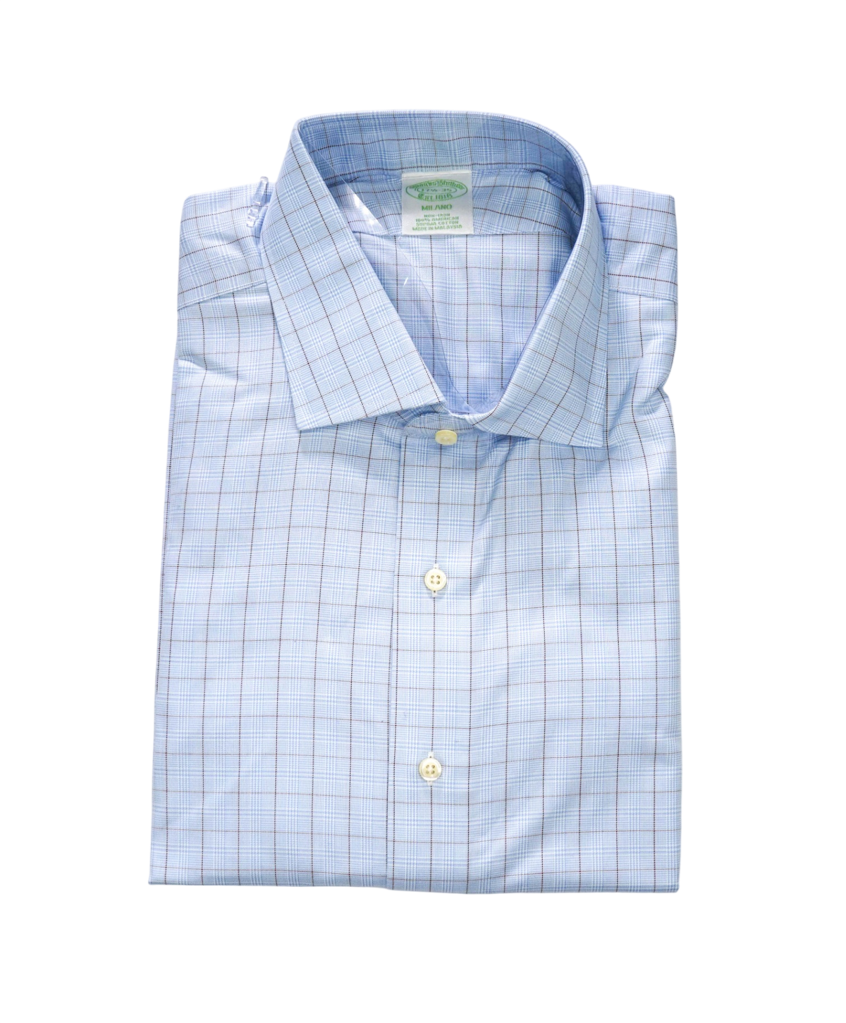 $128 BROOKS BROTHERS - Blue Plaid NON-IRON MILANO Shirt - 17.5 - 35