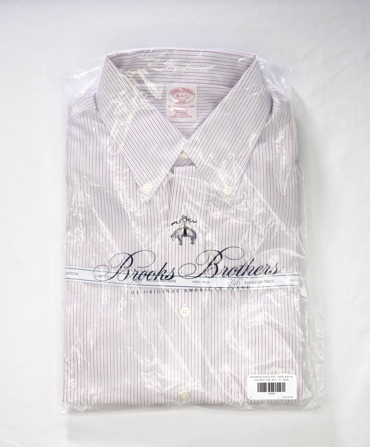 $128 BROOKS BROTHERS - Red/Blue Stripe NON-IRON "346" Shirt - 16 - 34/35