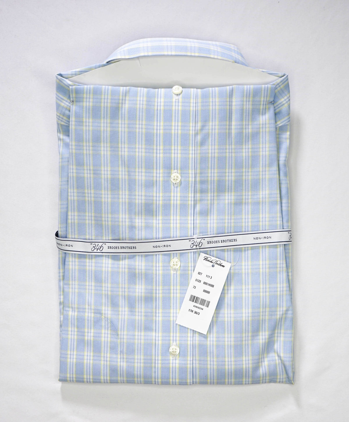 $128 BROOKS BROTHERS - Blue/Yellow Plaid NON-IRON "346" Slim Fit Shirt - 17.5 - 36/37