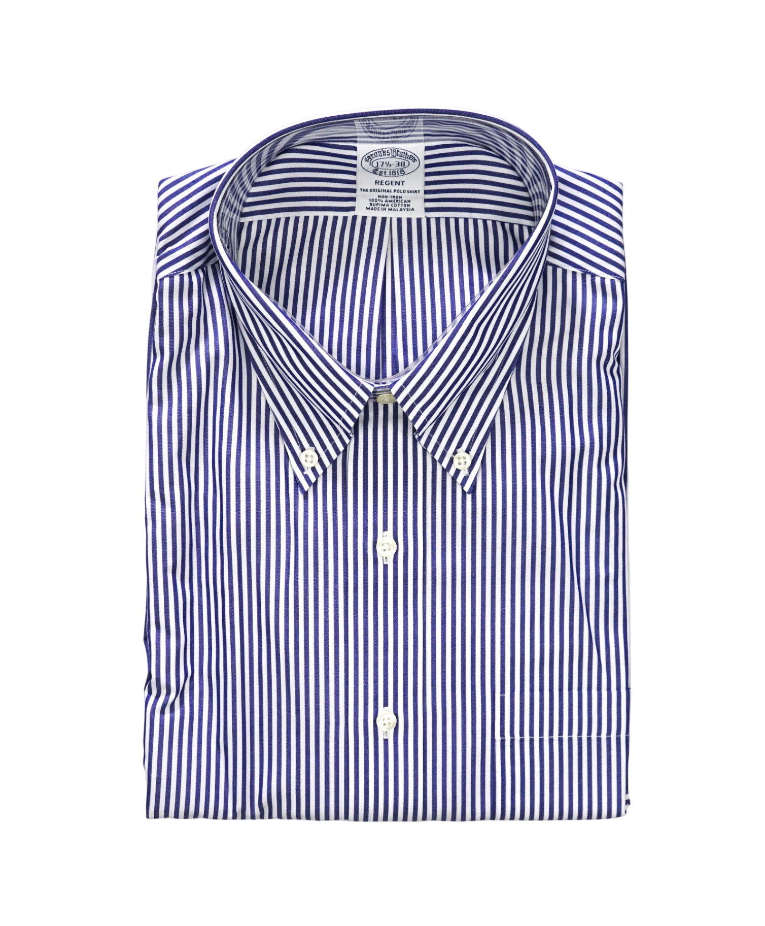 $128 BROOKS BROTHERS - Blue Stripe NON-IRON REGENT Shirt - 17.5 - 38