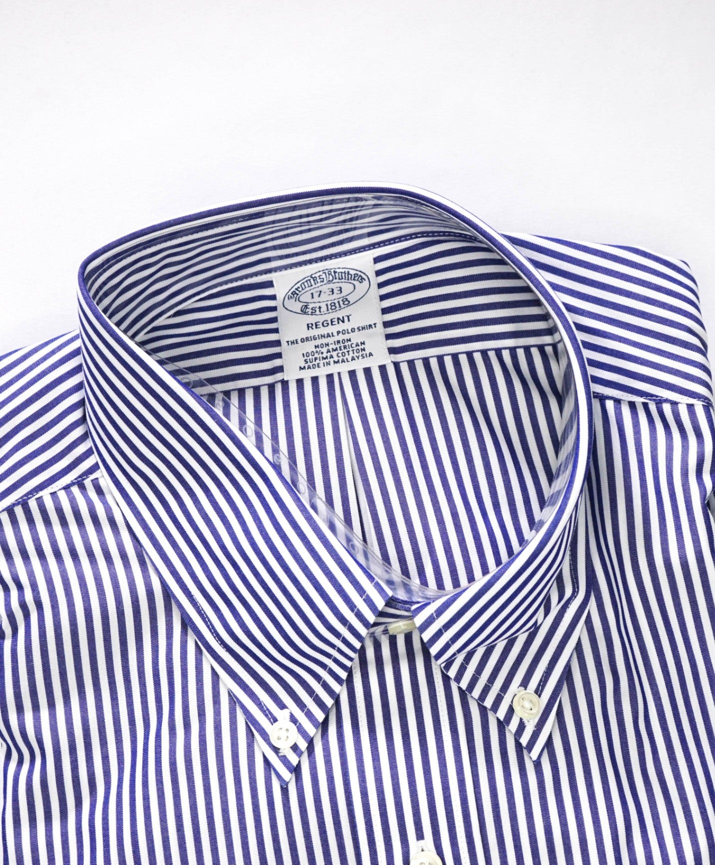 $128 BROOKS BROTHERS - Blue Stripe NON-IRON REGENT Shirt - 17 - 33