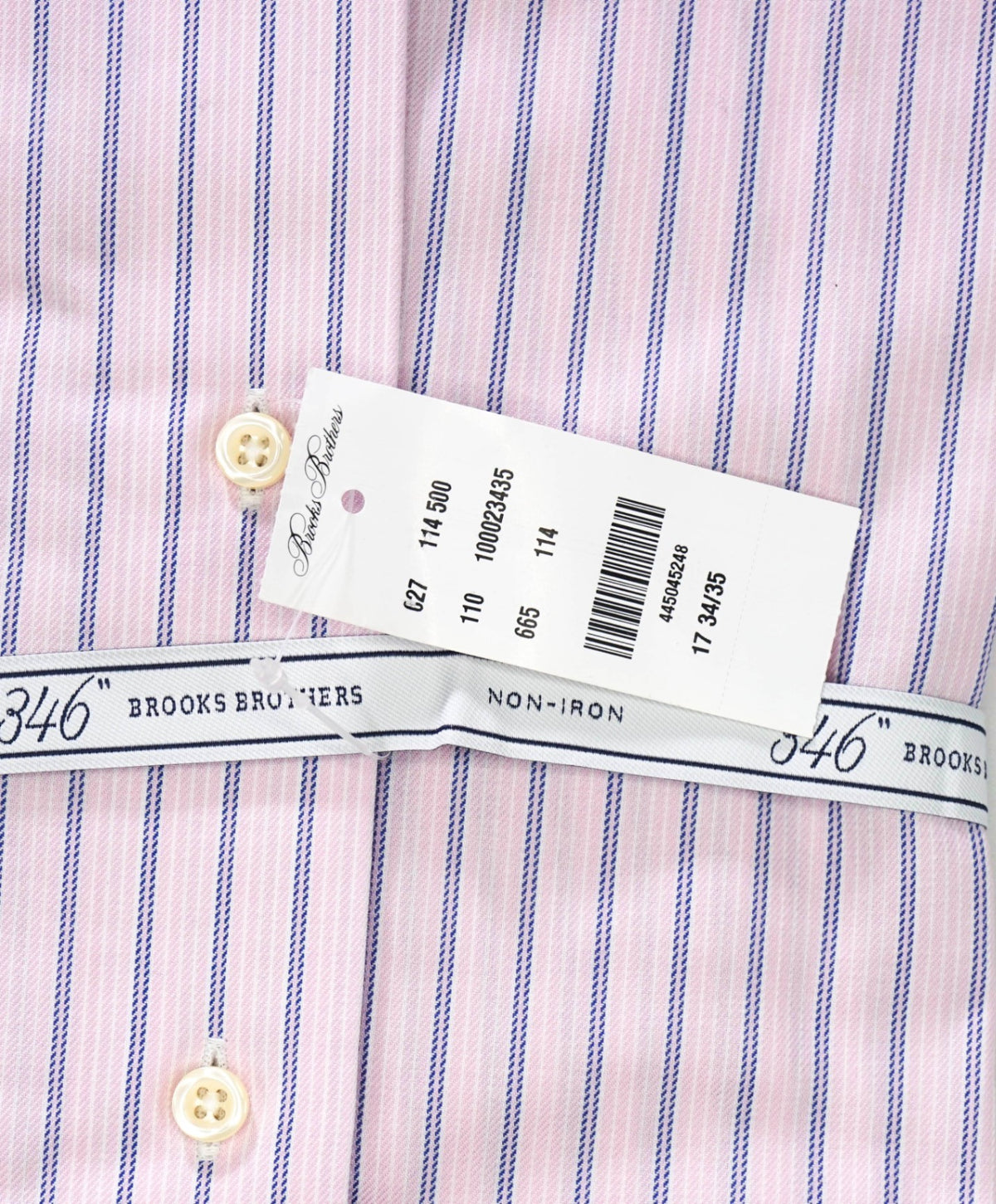 $128 BROOKS BROTHERS - Pink/Blue Stripe NON-IRON "346" Slim Fit Shirt - 17 - 34/35