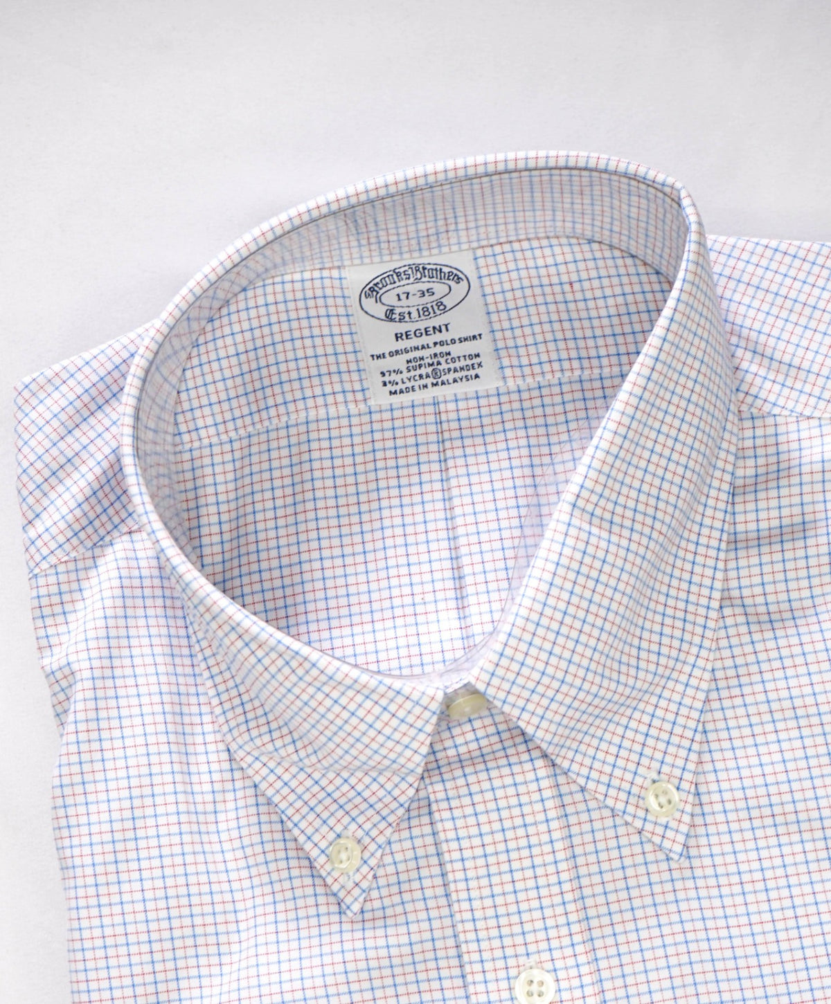 $128 BROOKS BROTHERS - Blue/Red Plaid NON-IRON REGENT Shirt - 17 - 35