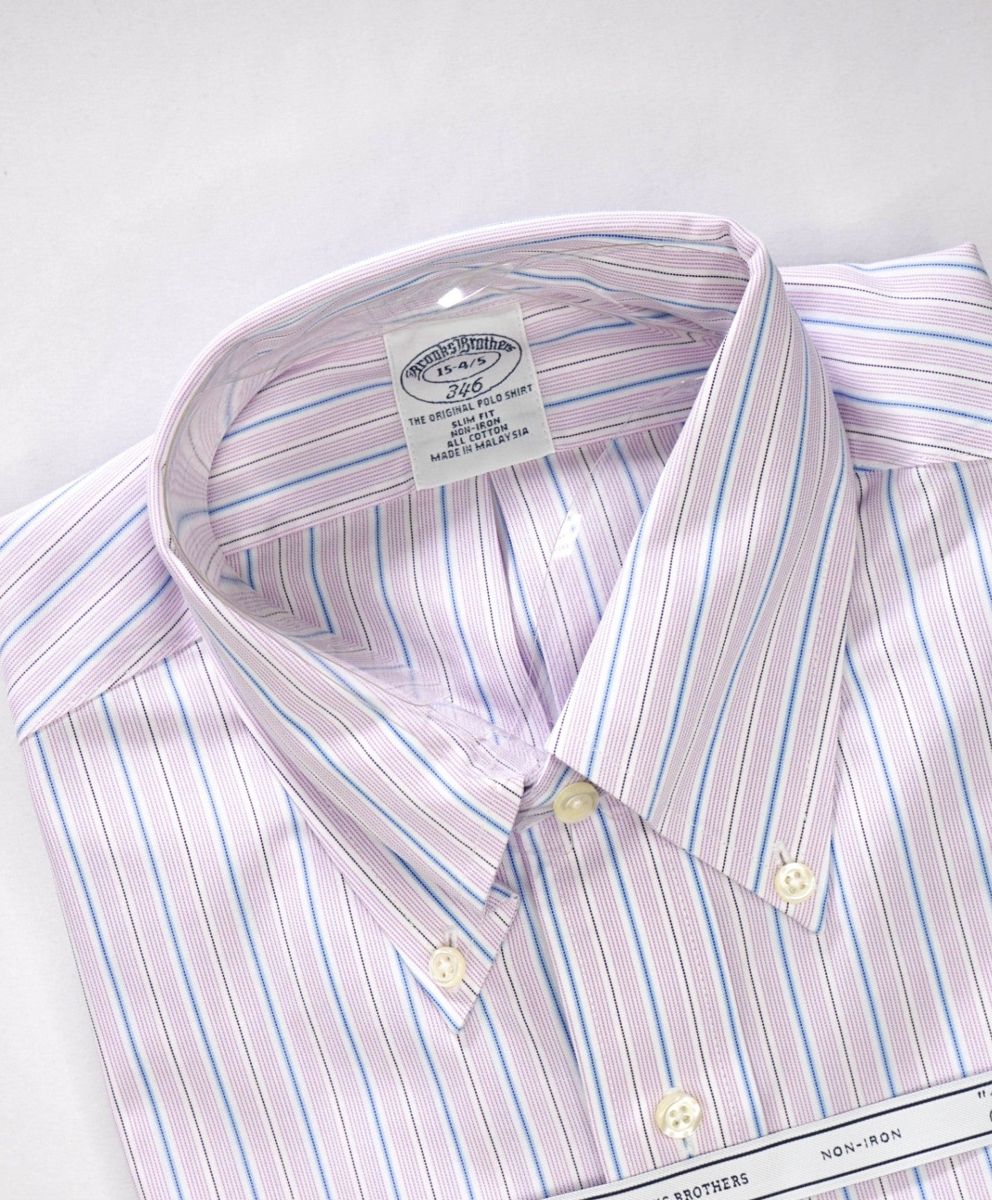 $128 BROOKS BROTHERS - Purple/Blue Stripe NON-IRON "346" Slim Fit Shirt - 15 - 34/35