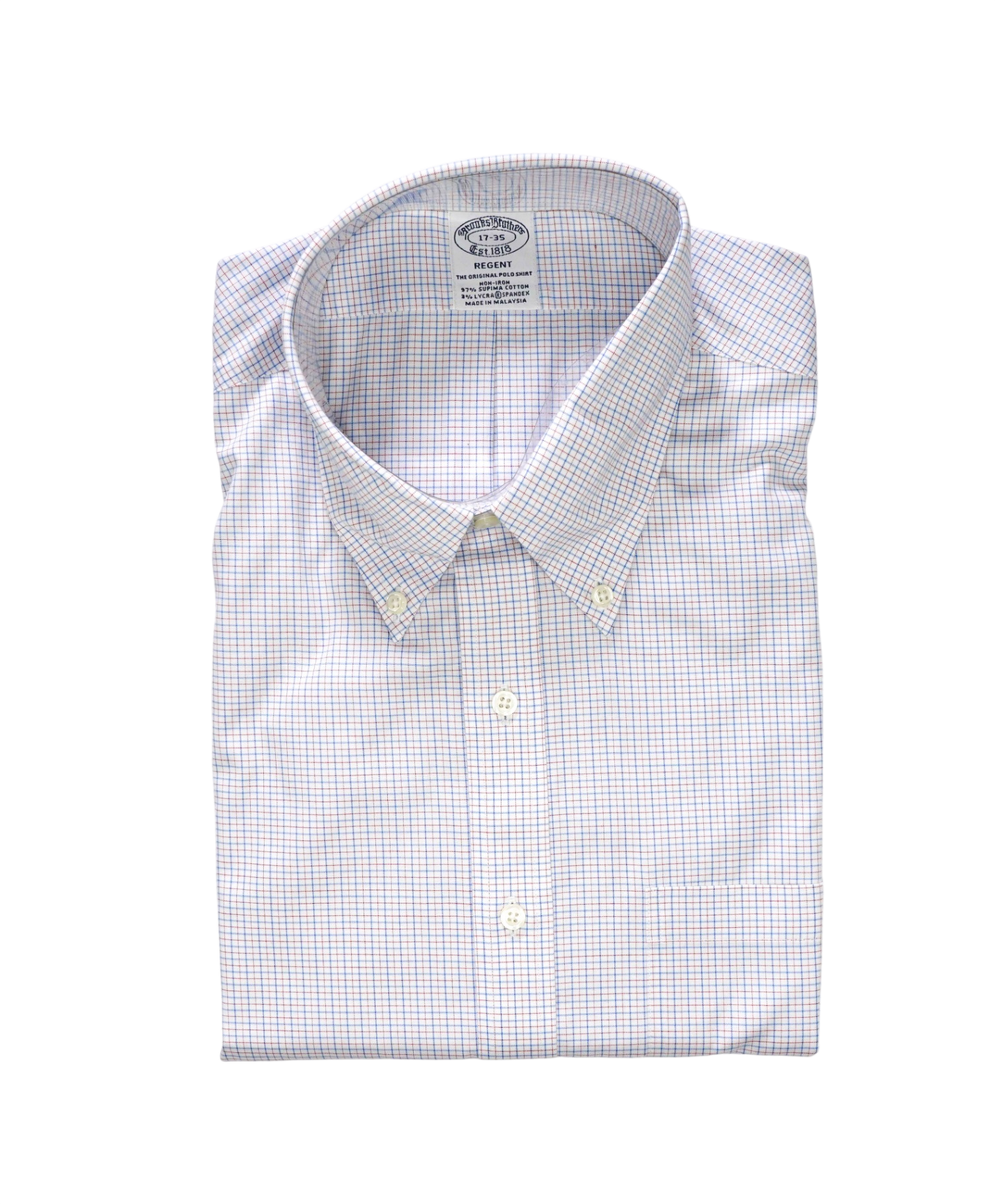 $128 BROOKS BROTHERS - Blue/Red Plaid NON-IRON REGENT Shirt - 17 - 35