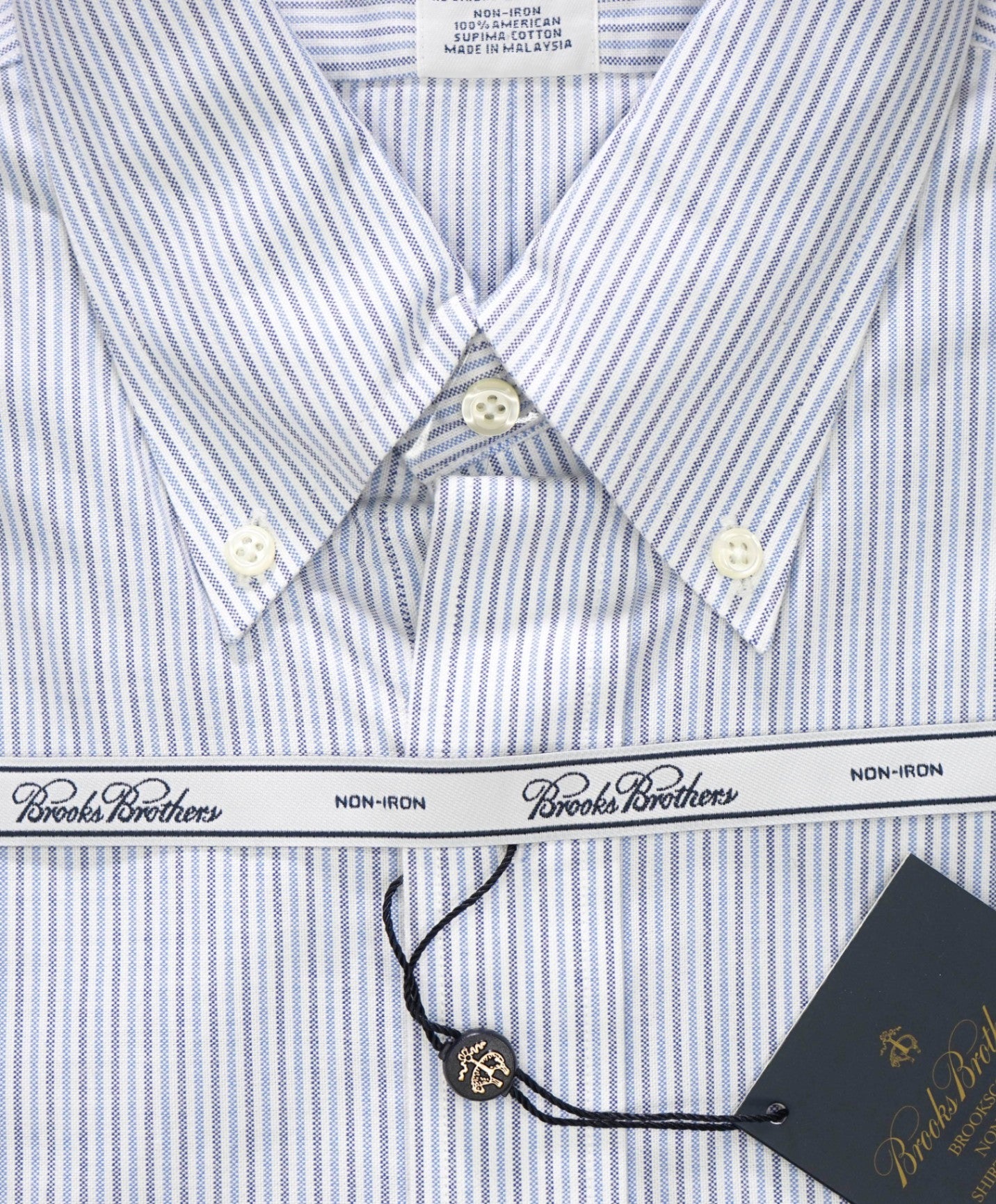 $128 BROOKS BROTHERS - Blue Stripe NON-IRON REGENT Shirt - 17 - 34