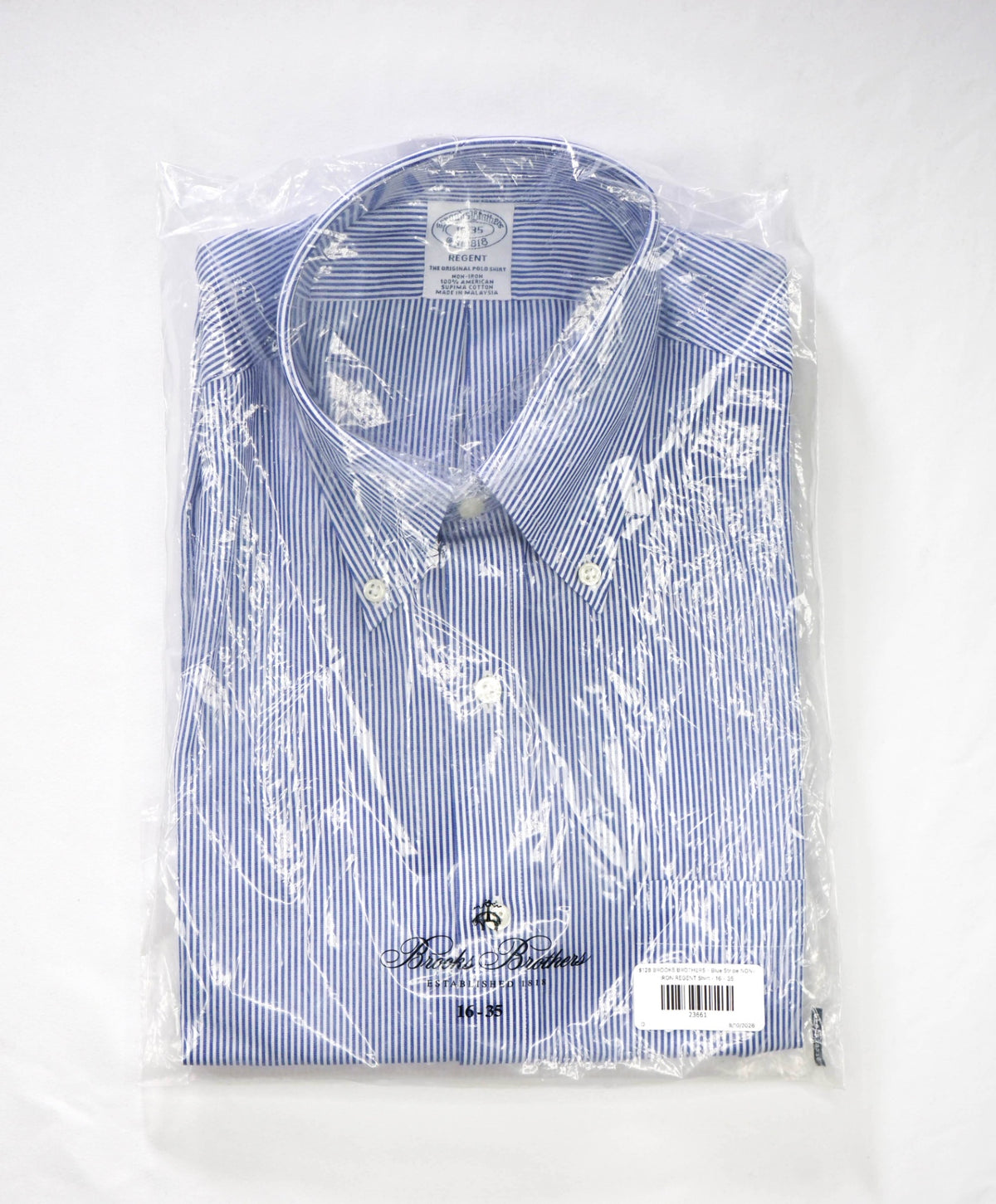 $128 BROOKS BROTHERS - Blue Stripe NON-IRON REGENT Shirt - 16 - 35