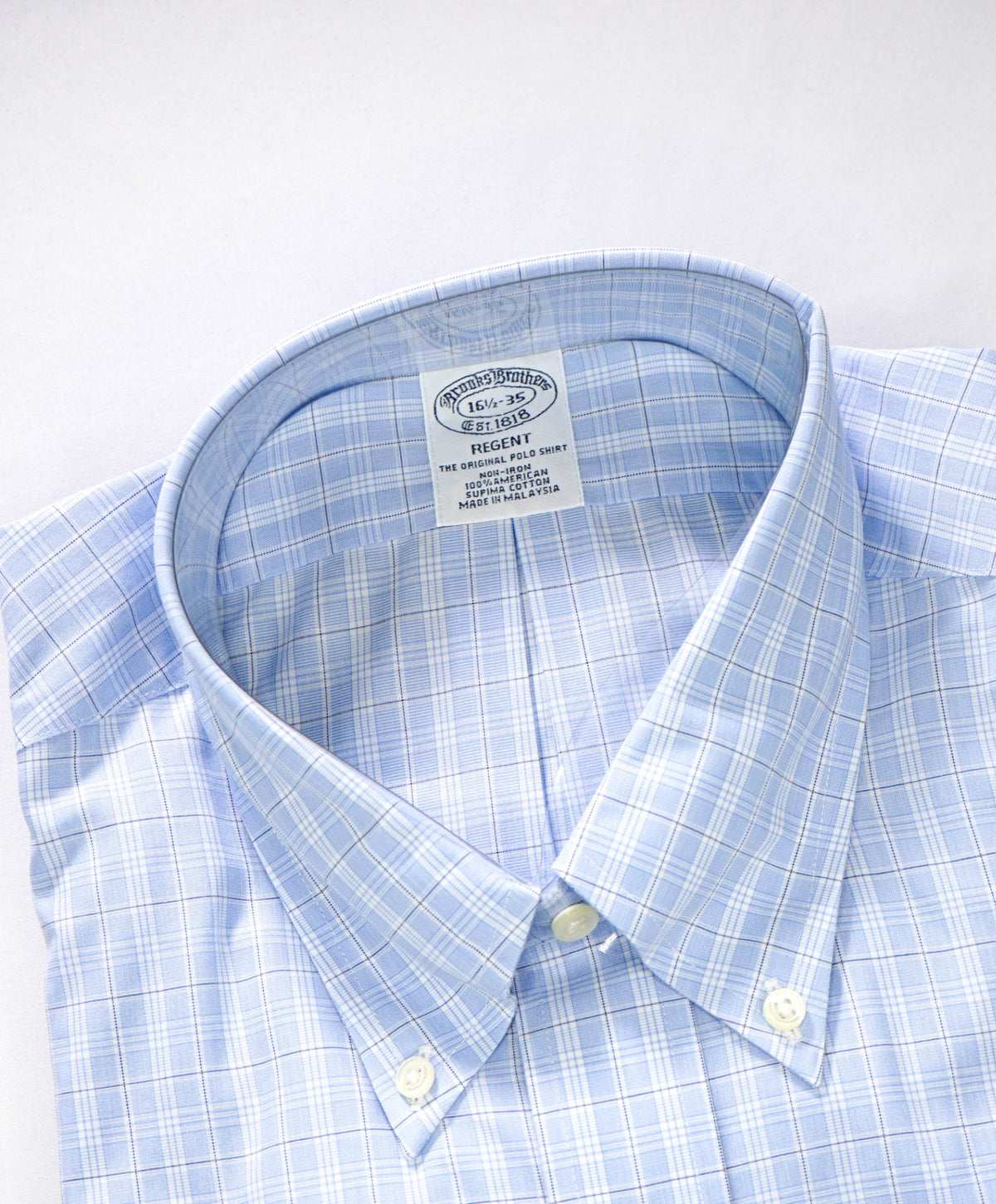 $128 BROOKS BROTHERS - Blue Plaid NON-IRON REGENT Shirt - 16.5 - 35