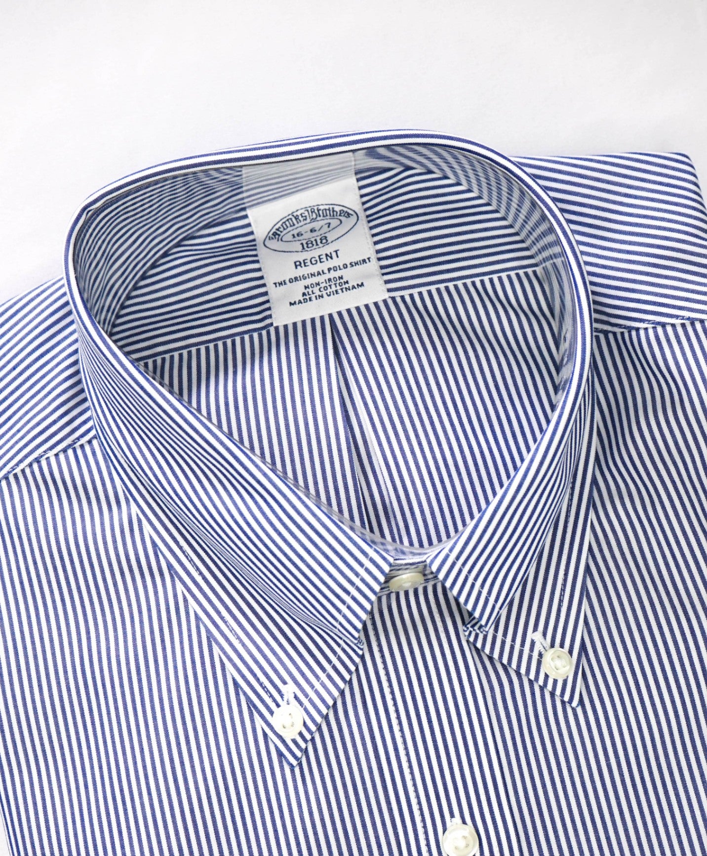 $128 BROOKS BROTHERS - Blue Stripe NON-IRON REGENT Shirt - 16 - 36/37