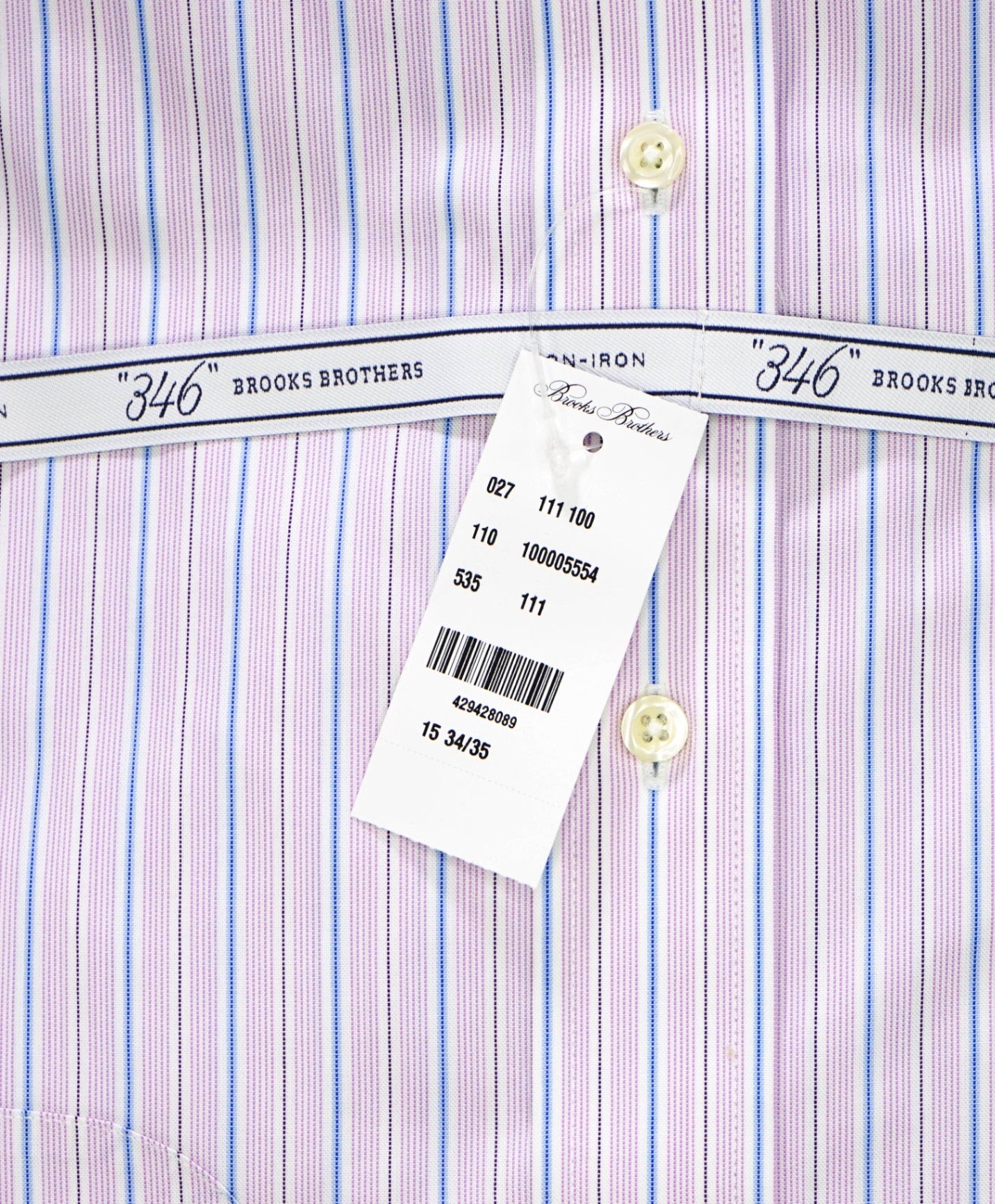 $128 BROOKS BROTHERS - Purple/Blue Stripe NON-IRON "346" Slim Fit Shirt - 15 - 34/35